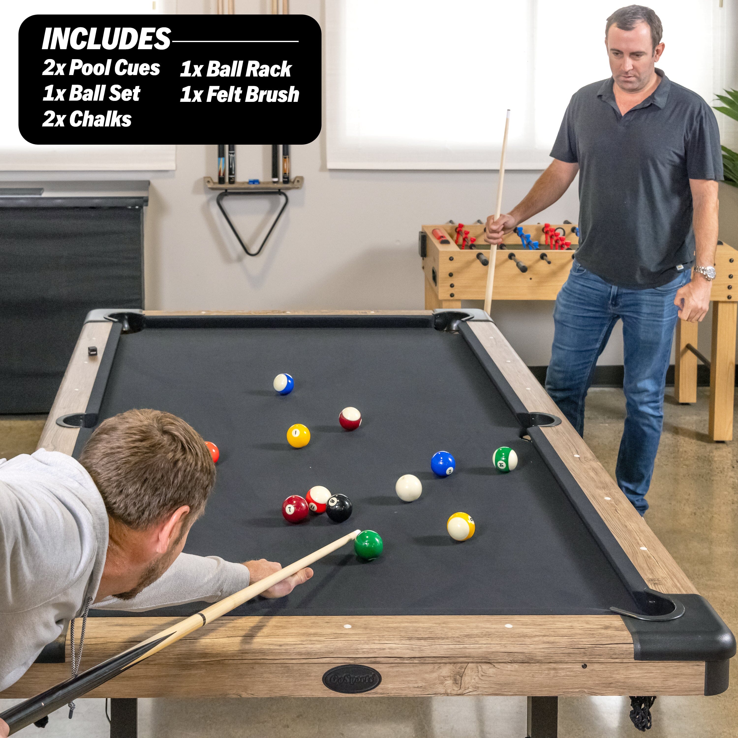 GoSports 8 ft Portable Pool Table - No Assembly Required Folding Billiard Table in Oak GoSports