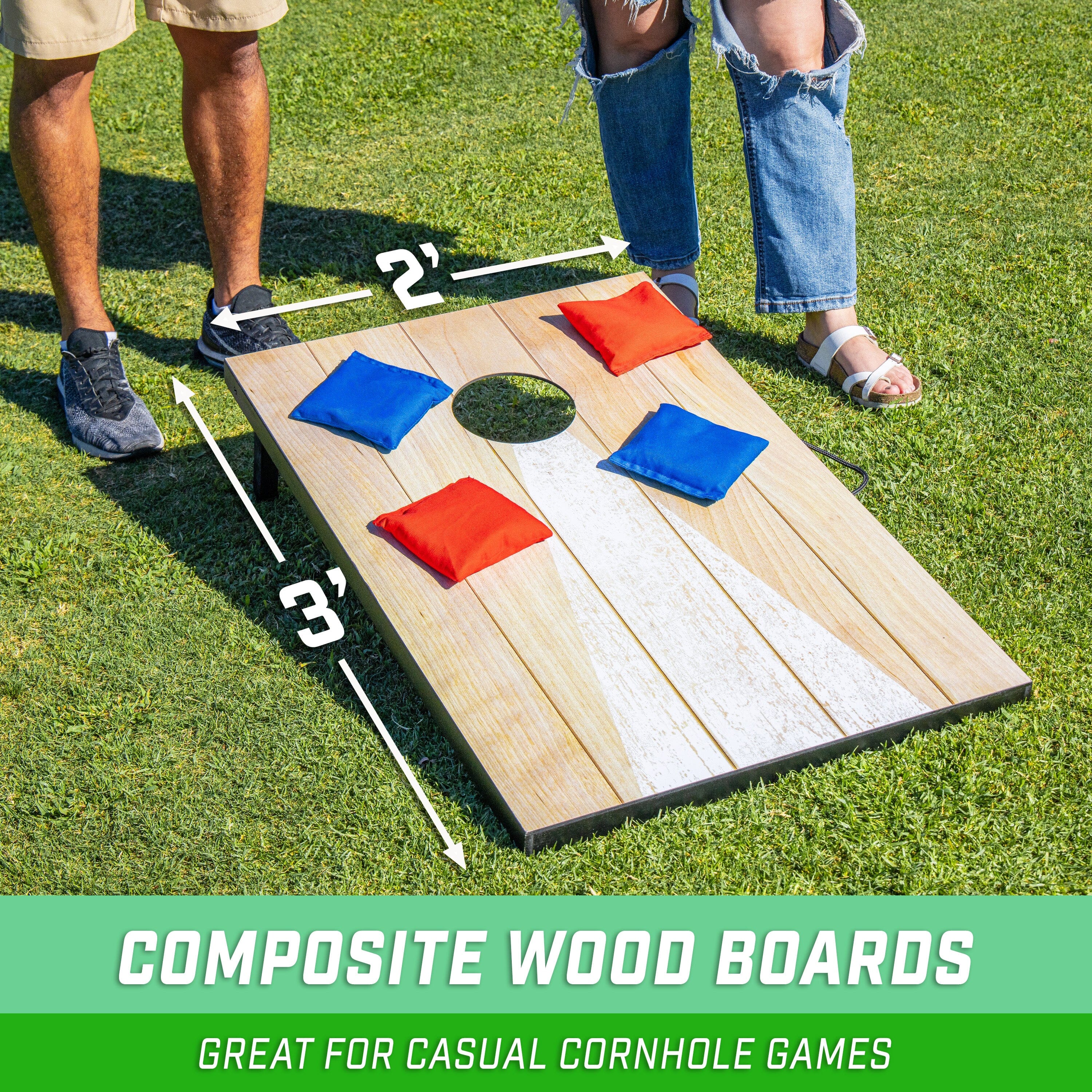 GoSports 3 x 2 ft Cornhole Board Set - Portable Outdoor Toss Game for Adults & Family - Includes Set of 8 Bean Bags with Built-in Storage - Bright Rustic GoSports