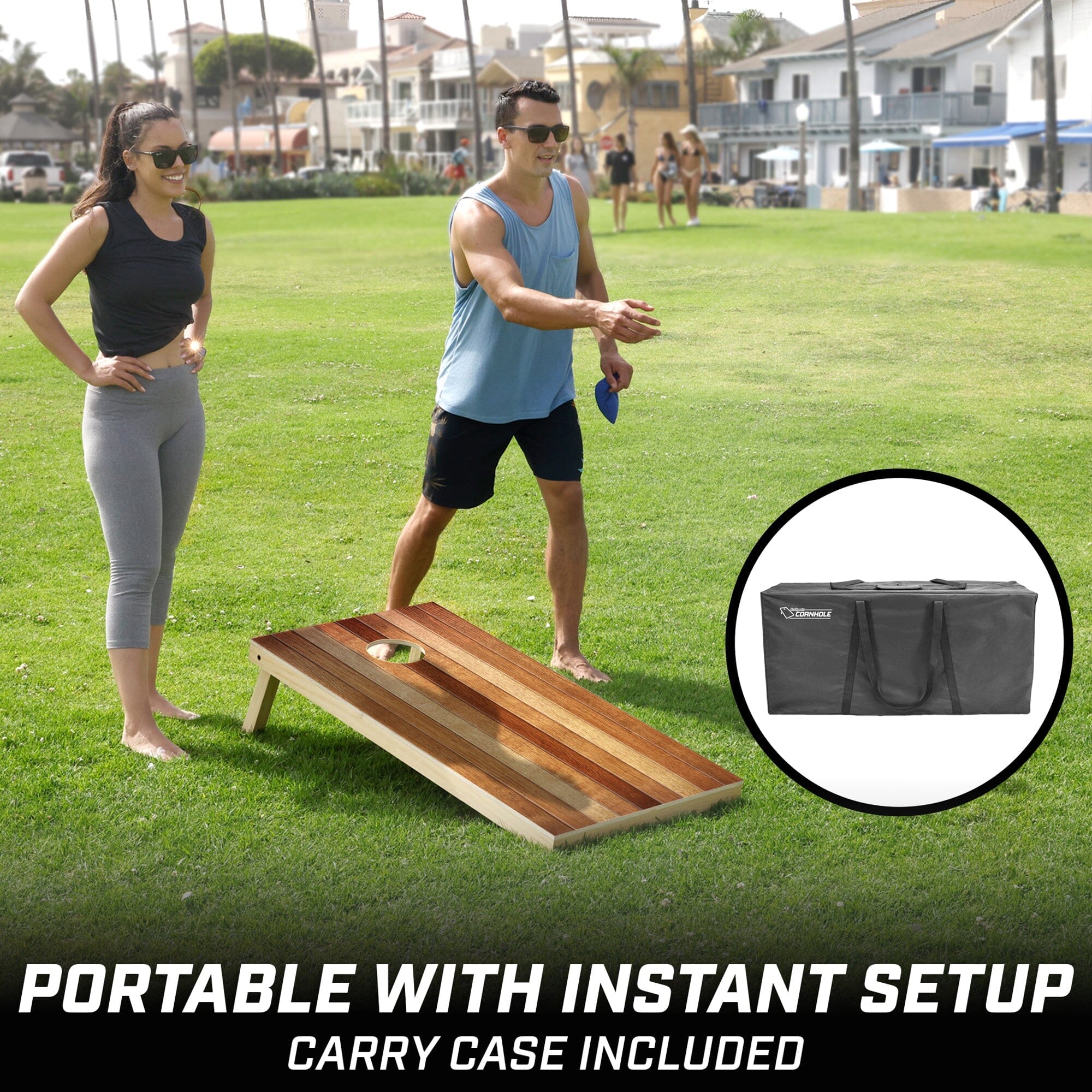 GoSports 4 x 2 ft Regulation Size Wood Cornhole Board Set - Red Oak Design, Includes 2 Boards, 8 Bean Bags, Carrying Case and Game Rules GoSports