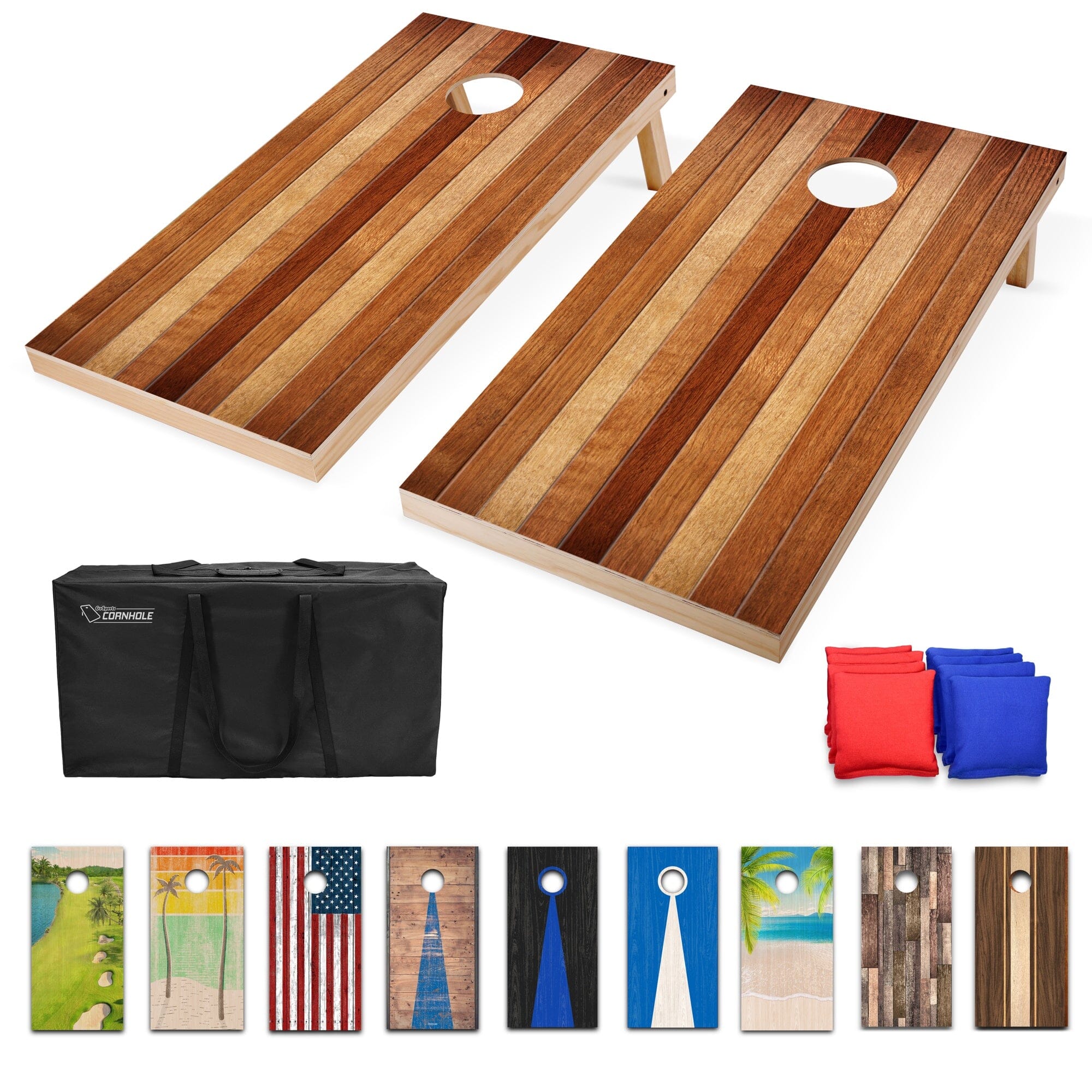 GoSports 4 x 2 ft Regulation Size Wood Cornhole Board Set - Red Oak Design, Includes 2 Boards, 8 Bean Bags, Carrying Case and Game Rules GoSports