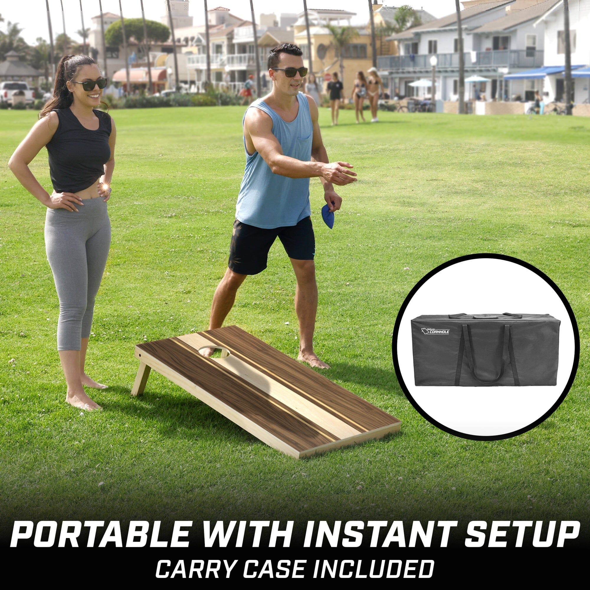 GoSports 4 x 2 ft Regulation Size Wood Cornhole Board Set - Walnut Design, Includes 2 Boards, 8 Bean Bags, Carrying Case and Game Rules GoSports