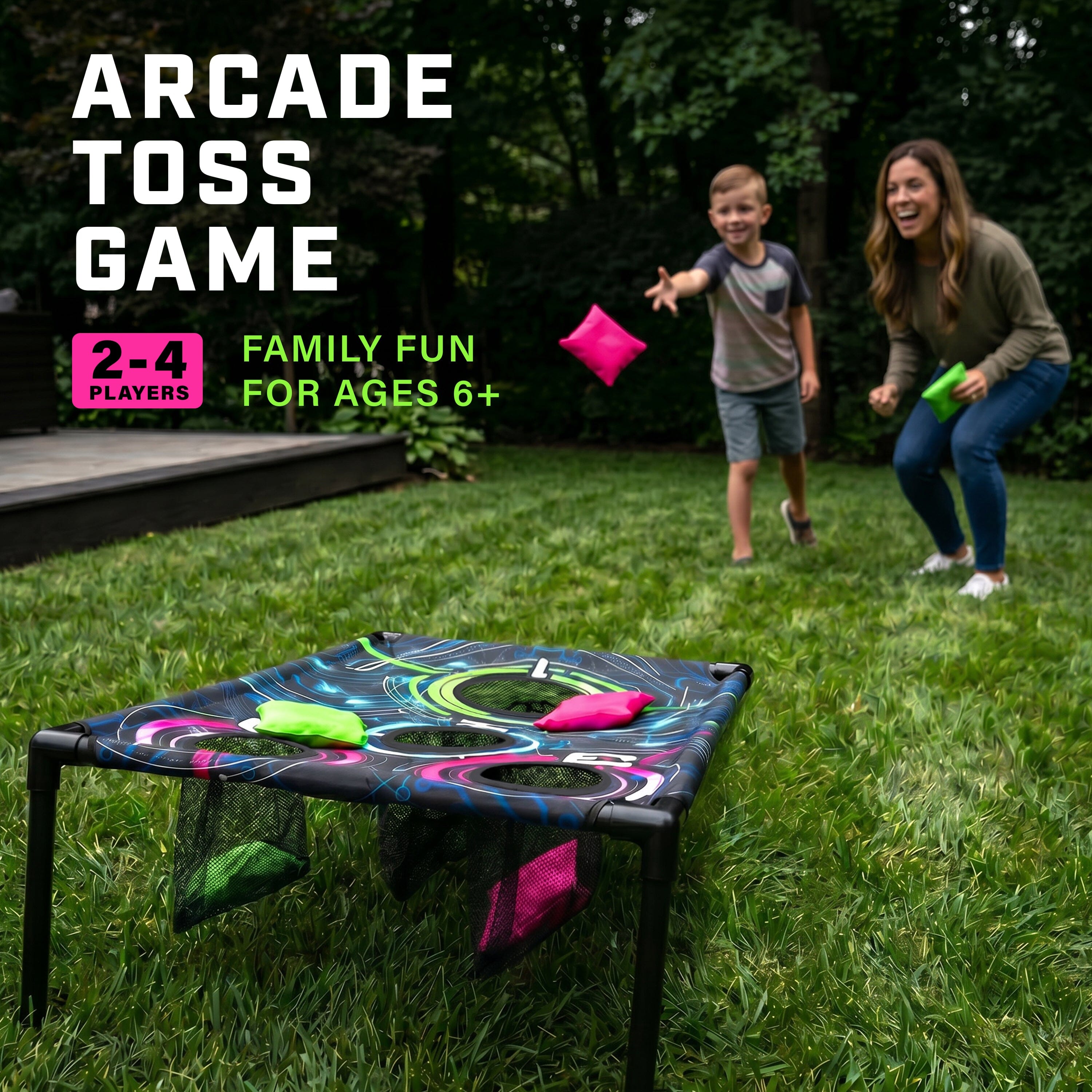 GoSports Arcade Bean Bag Toss Game for Adults and Family - 3 x 2 ft Travel Cornhole Set for Kids & Teens with Carry Case - Fun Backyard, Lawn, Beach, & Outdoor Yard Games PlayGoSports.com