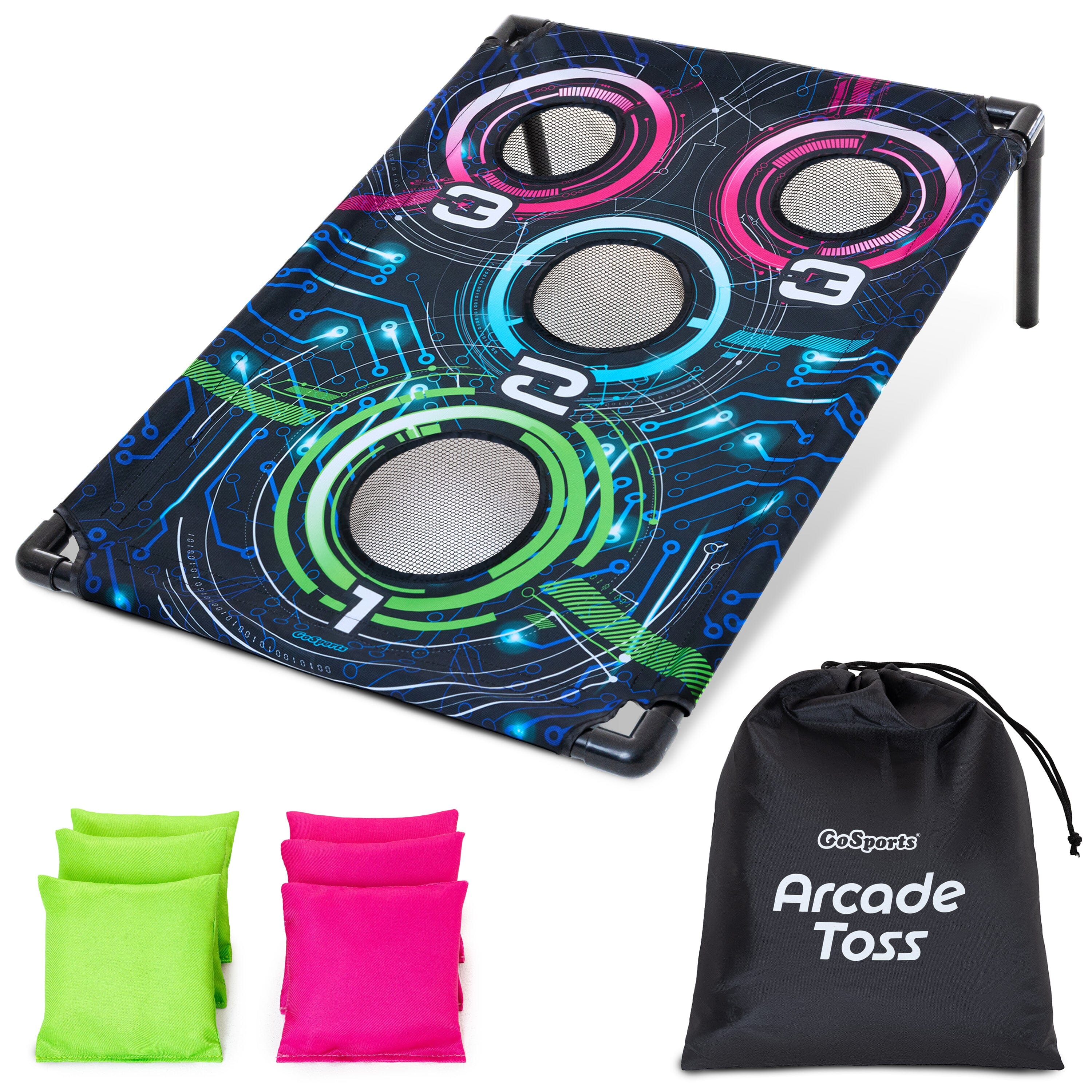 GoSports Arcade Bean Bag Toss Game for Adults and Family - 3 x 2 ft Travel Cornhole Set for Kids & Teens with Carry Case - Fun Backyard, Lawn, Beach, & Outdoor Yard Games PlayGoSports.com