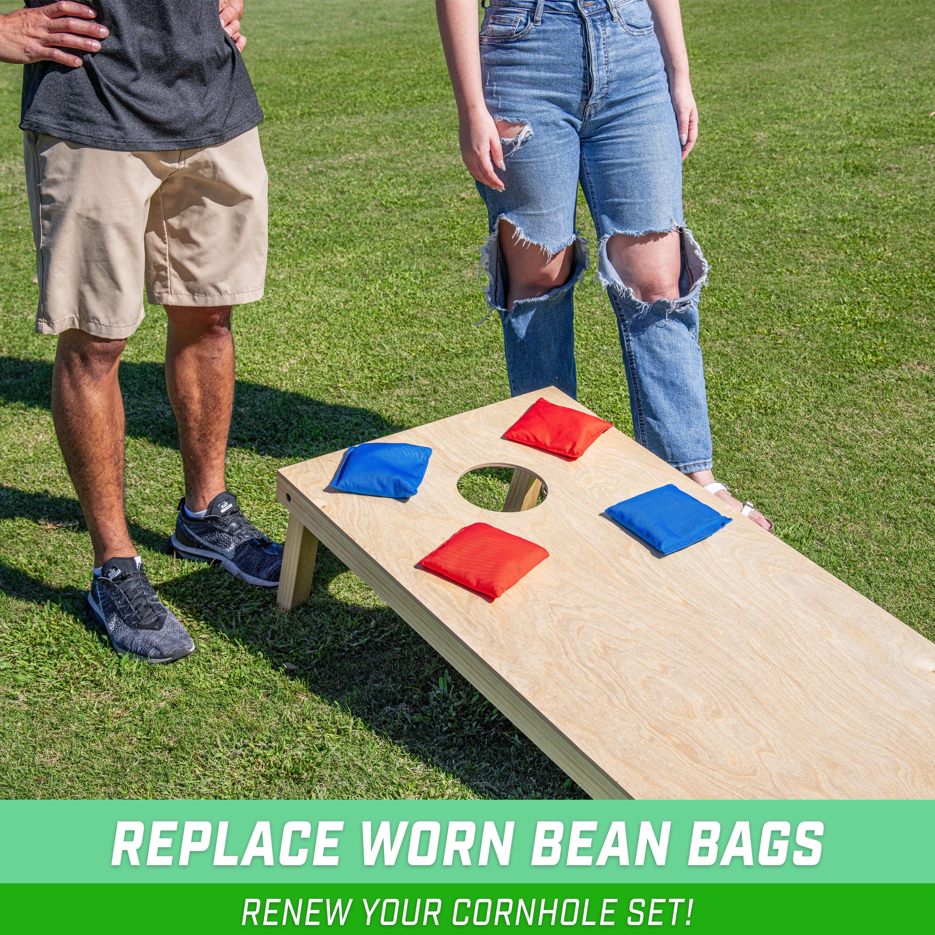 GoSports Official Regulation Cornhole Bean Bags Set of 8 - All Weather - Classic Red and Blue Cornhole GoSports