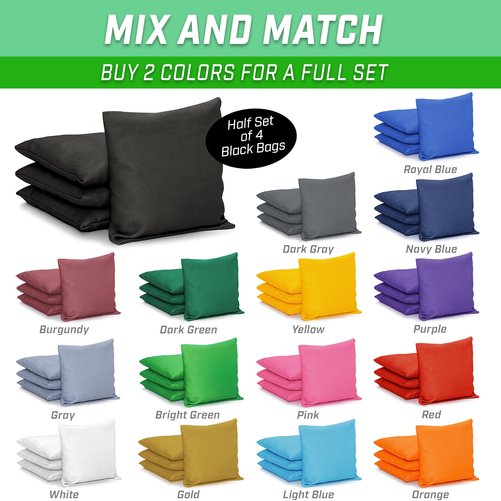 GoSports Cornhole Bean Bags Set of 4 - Regulation All Weather - Classic Black Cornhole GoSports