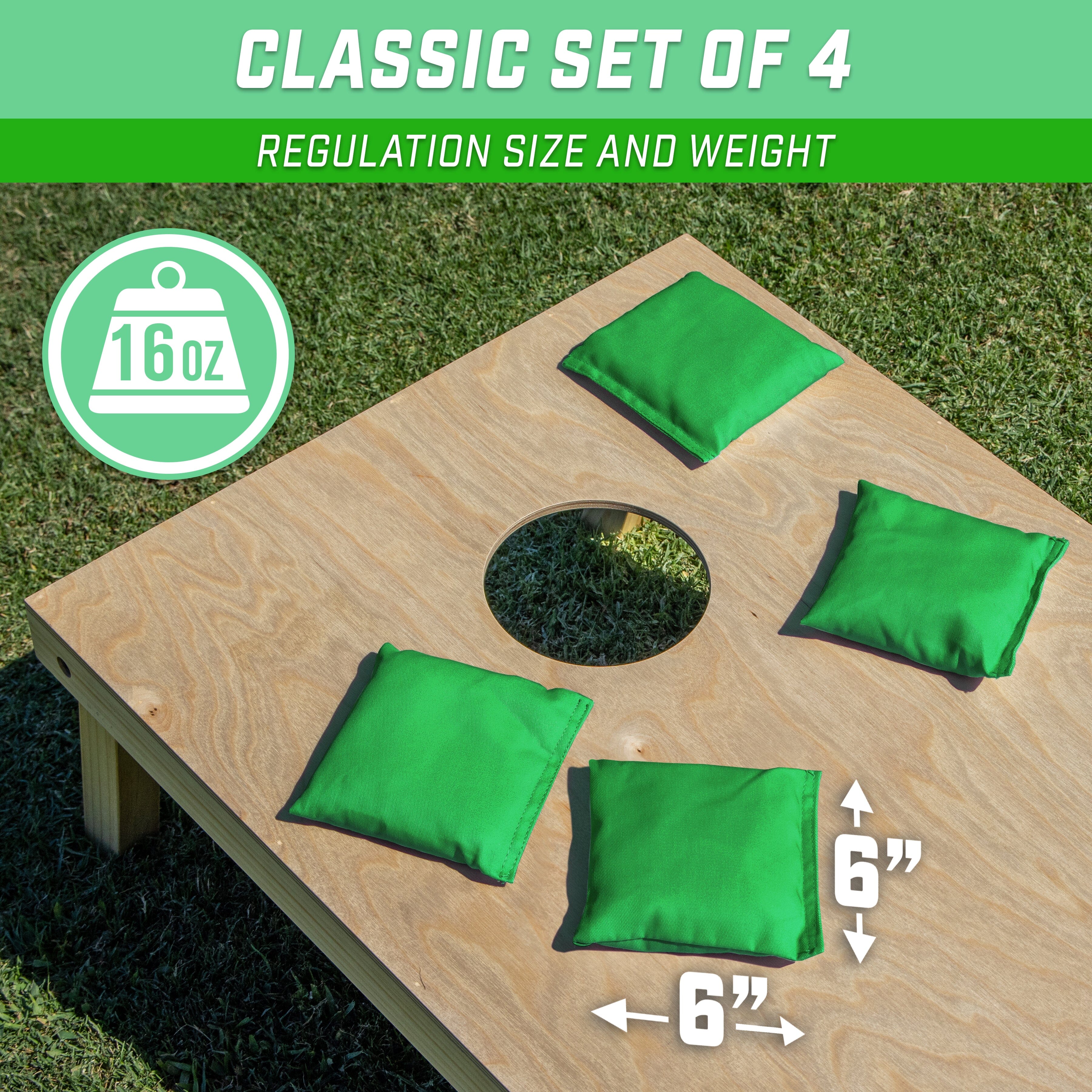 GoSports Cornhole Bean Bags Set of 4 - Regulation All Weather - Classic Bright Green Cornhole GoSports