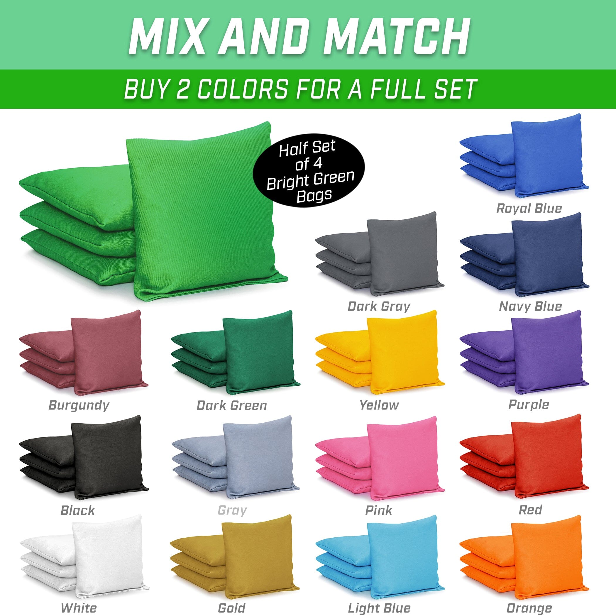 GoSports Cornhole Bean Bags Set of 4 - Regulation All Weather - Classic Bright Green Cornhole GoSports