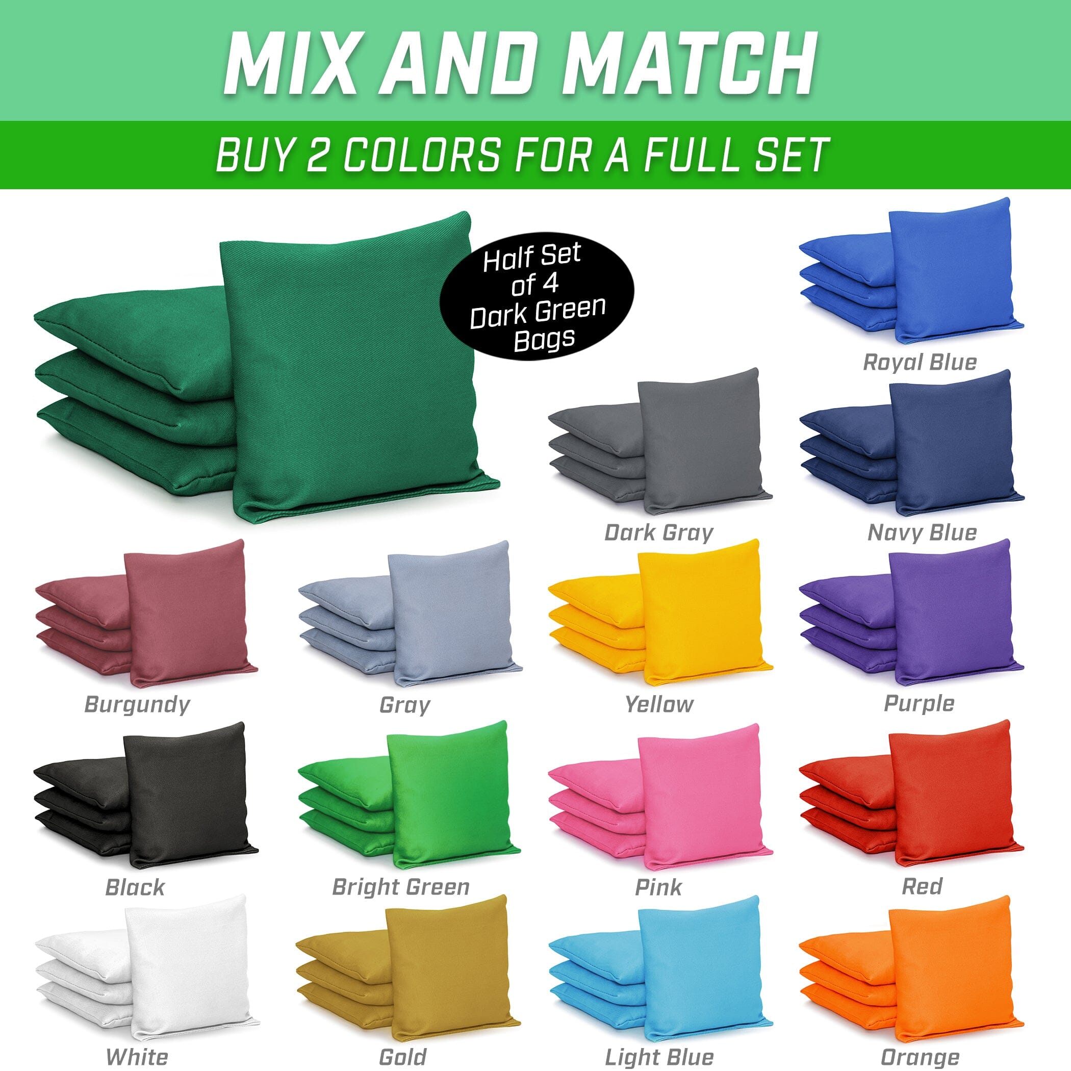 GoSports Cornhole Bean Bags Set of 4 - Regulation All Weather - Classic Dark Green Cornhole GoSports