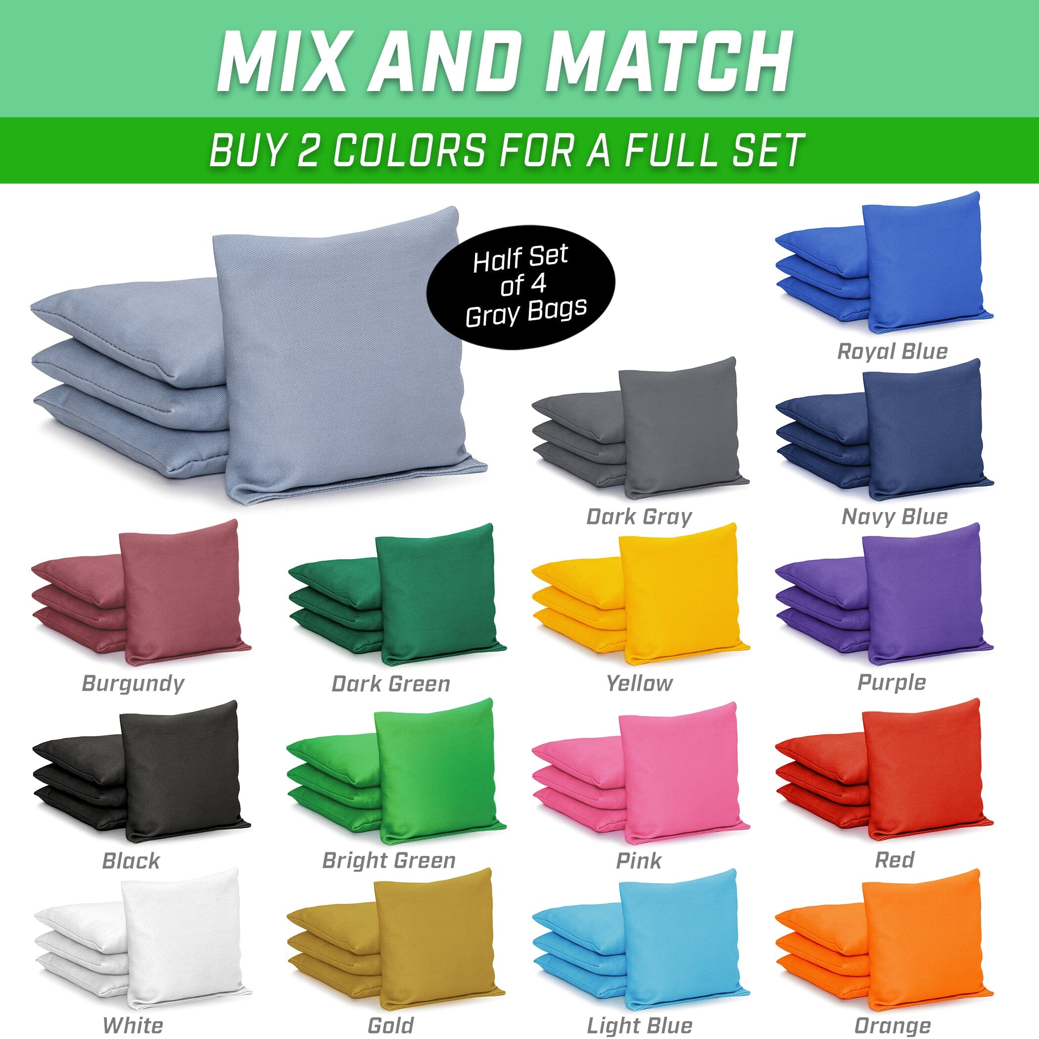 GoSports Cornhole Bean Bags Set of 4 - Regulation All Weather - Classic Gray Cornhole GoSports