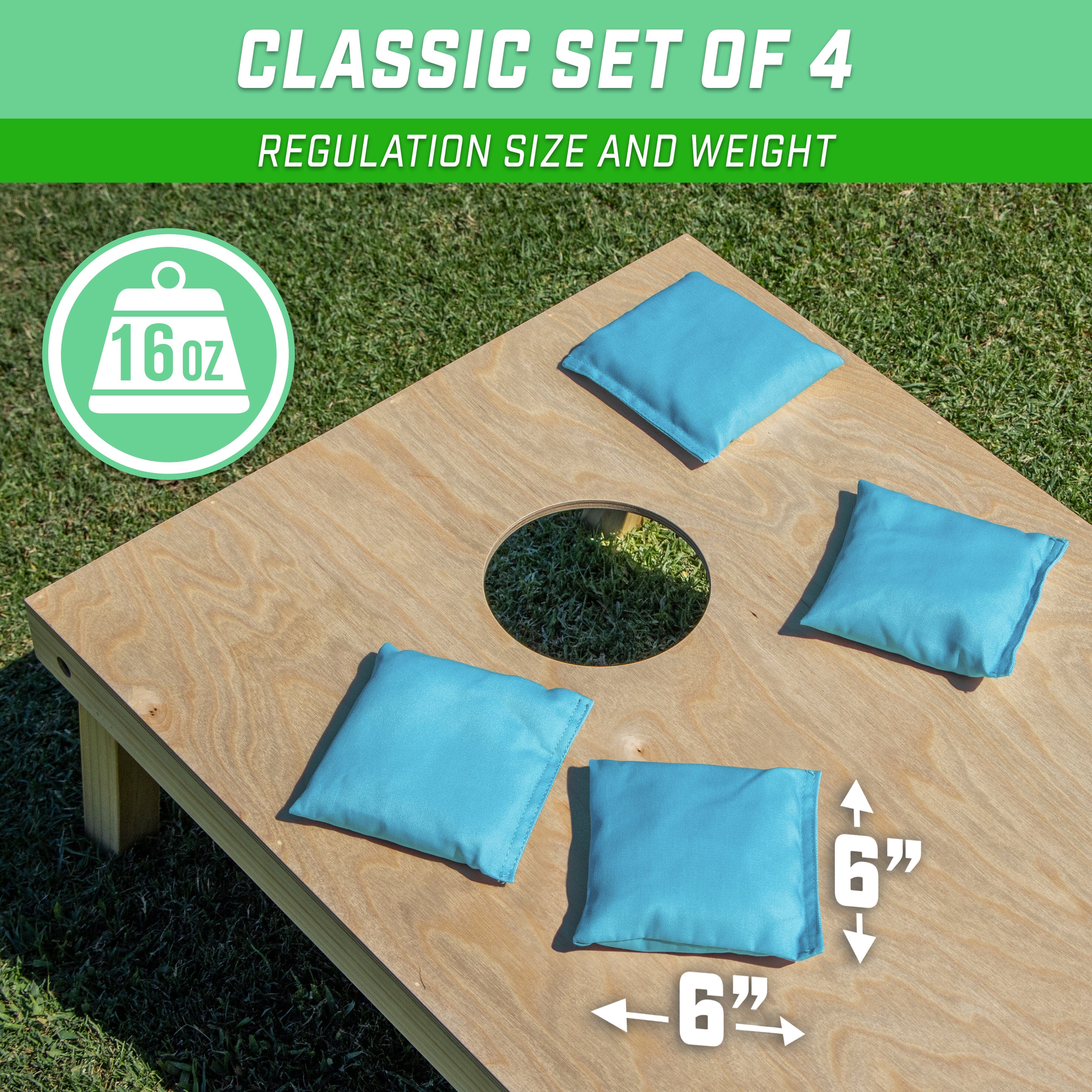 GoSports Cornhole Bean Bags Set of 4 - Regulation All Weather - Classic Light Blue Cornhole GoSports