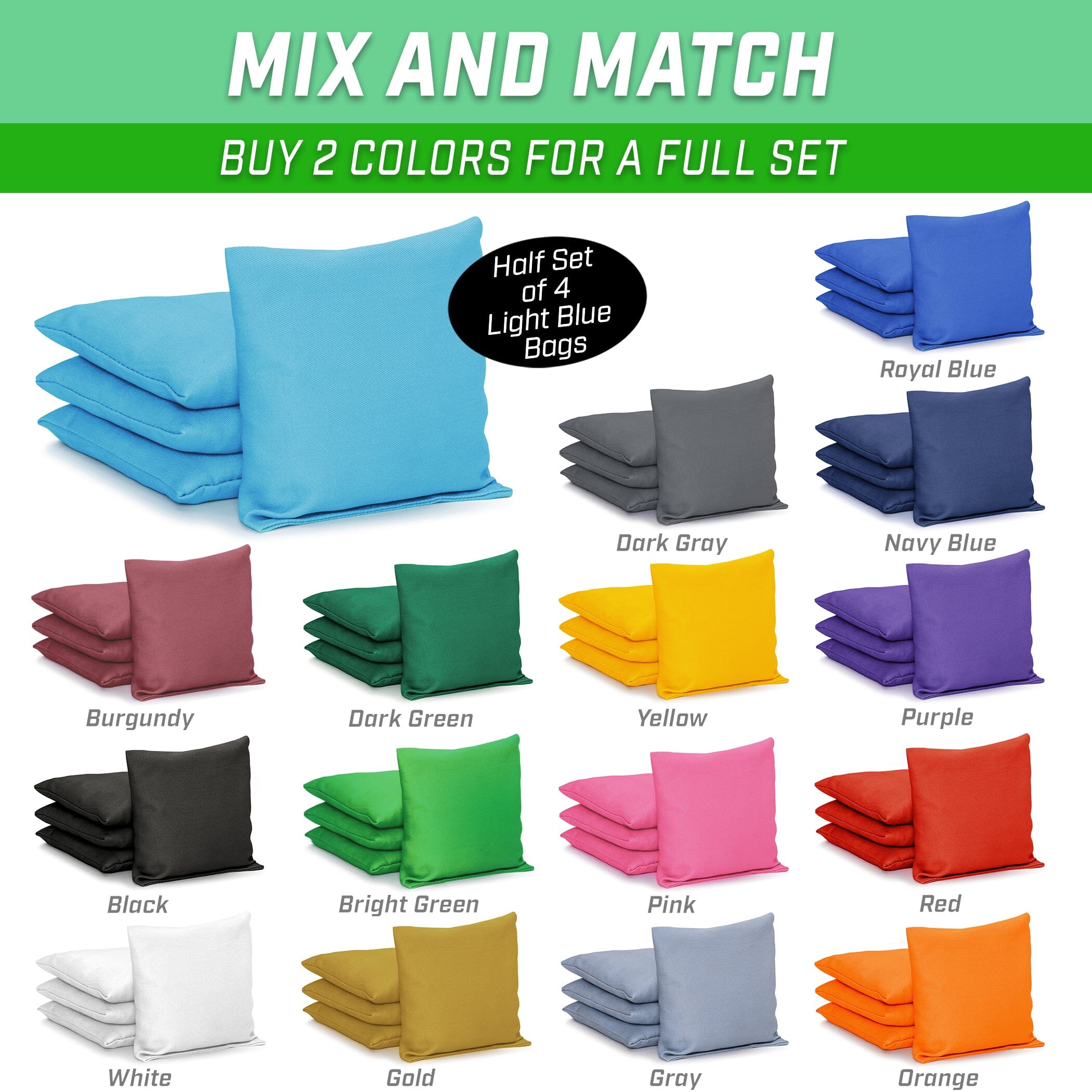 GoSports Cornhole Bean Bags Set of 4 - Regulation All Weather - Classic Light Blue Cornhole GoSports