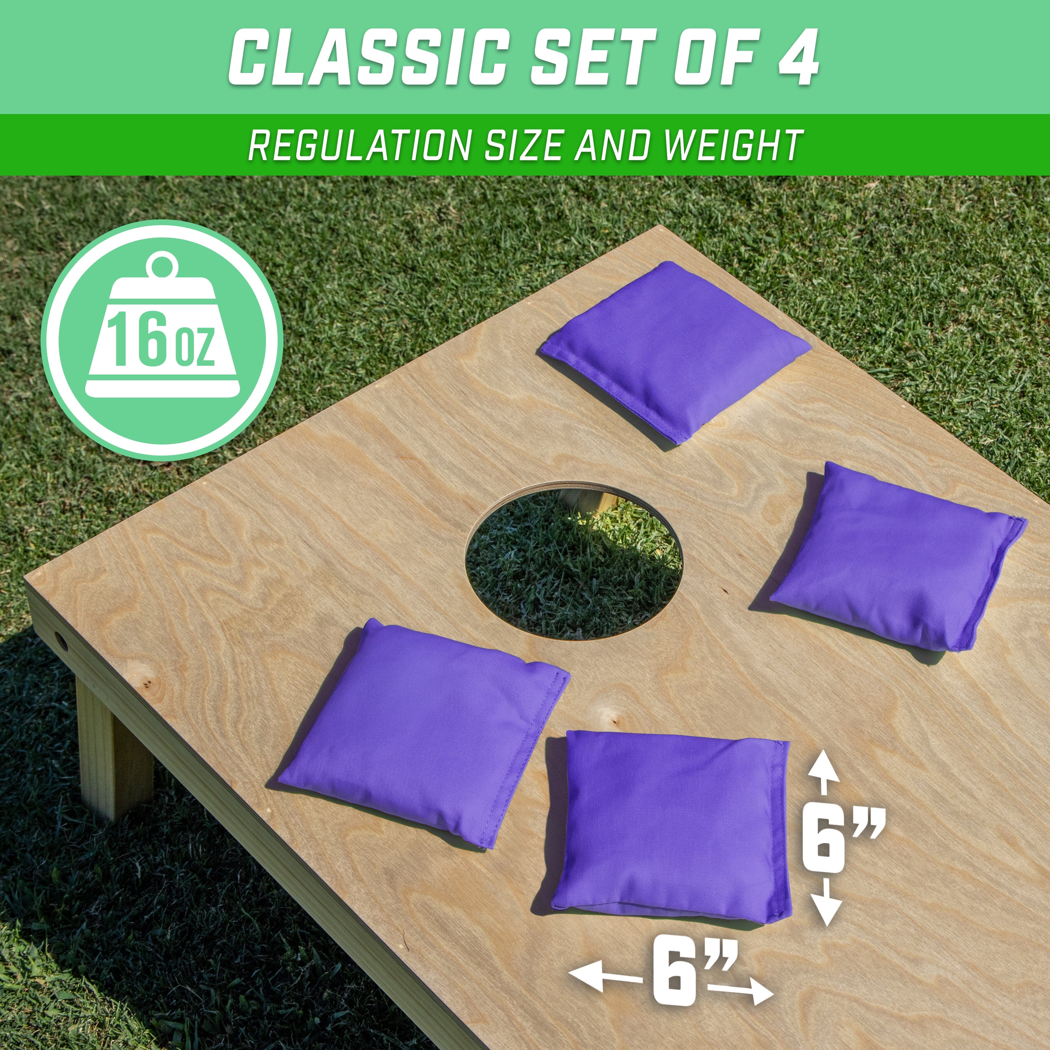 GoSports Cornhole Bean Bags Set of 4 - Regulation All Weather - Classic Purple Cornhole GoSports