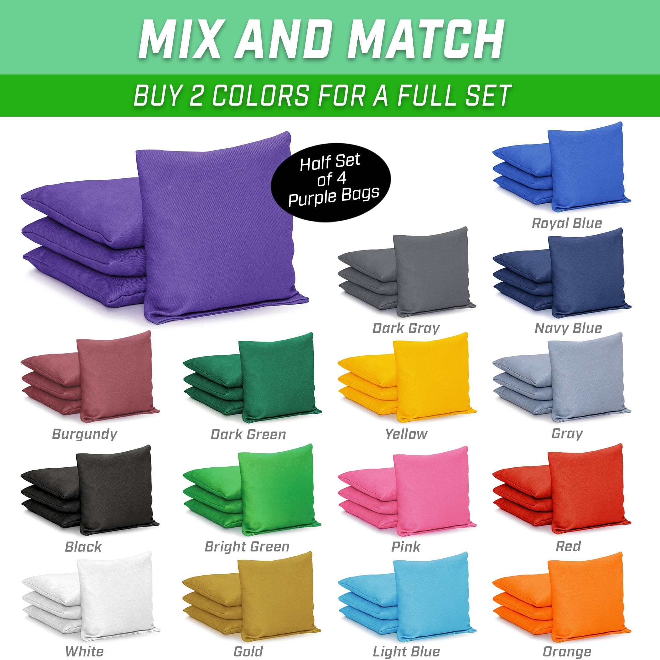 GoSports Cornhole Bean Bags Set of 4 - Regulation All Weather - Classic Purple Cornhole GoSports