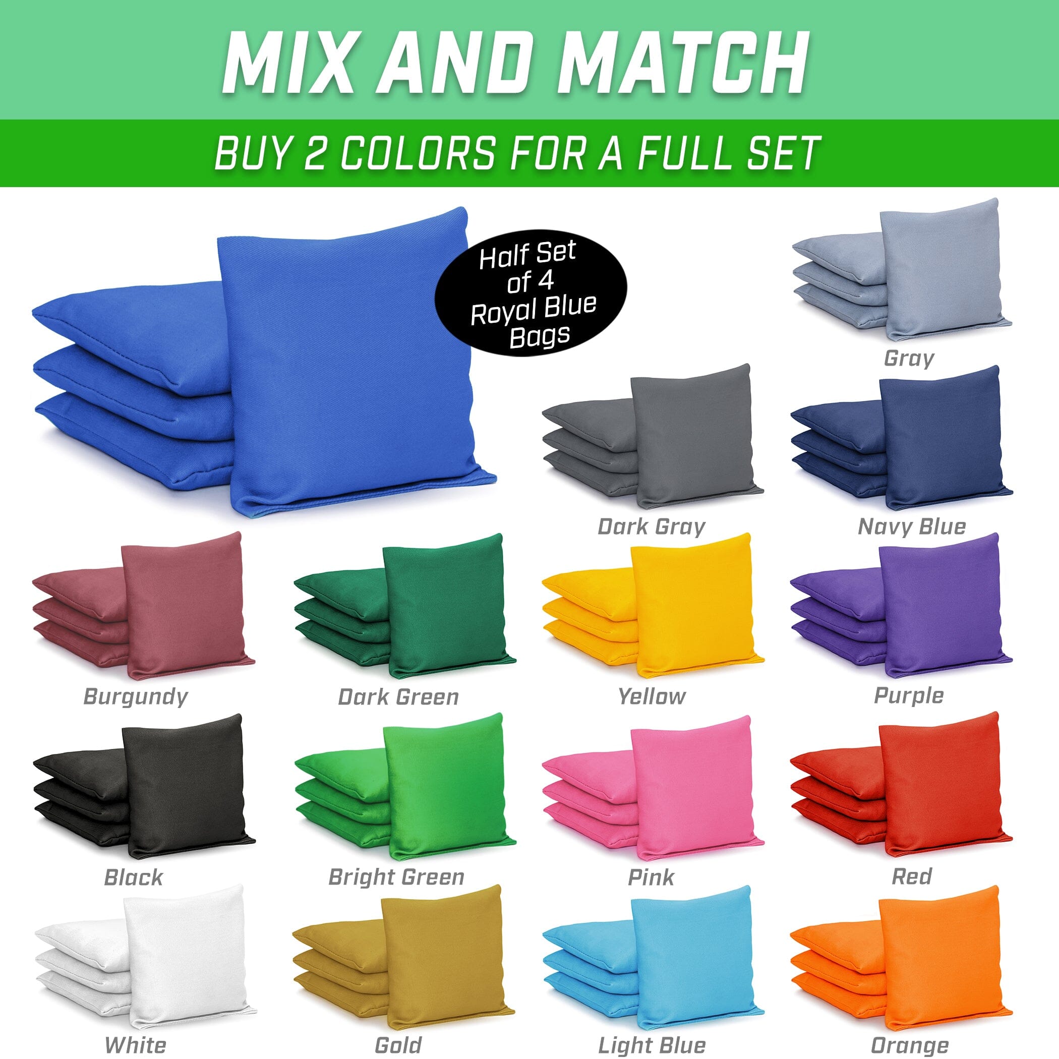 GoSports Cornhole Bean Bags Set of 4 - Regulation All Weather - Classic Royal Blue Cornhole GoSports