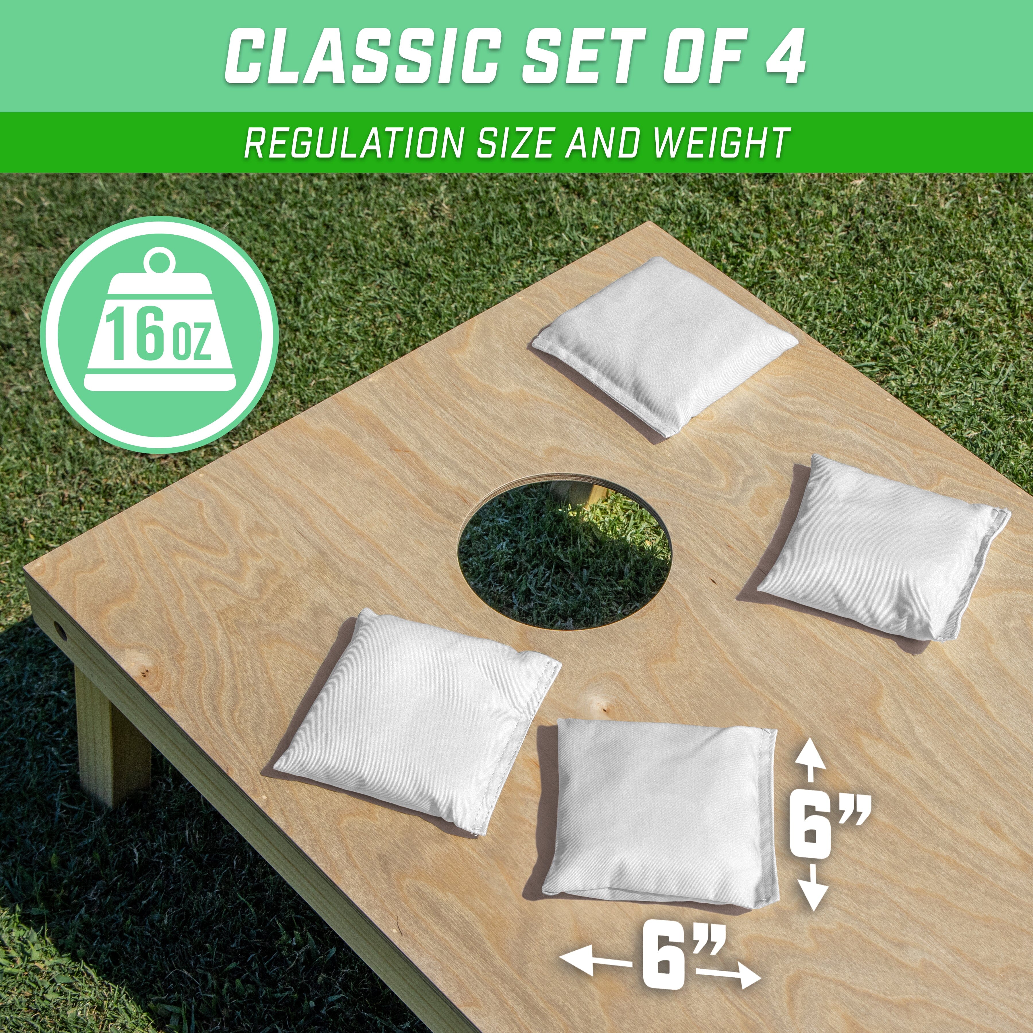 GoSports Cornhole Bean Bags Set of 4 - Regulation All Weather - Classic White Cornhole GoSports