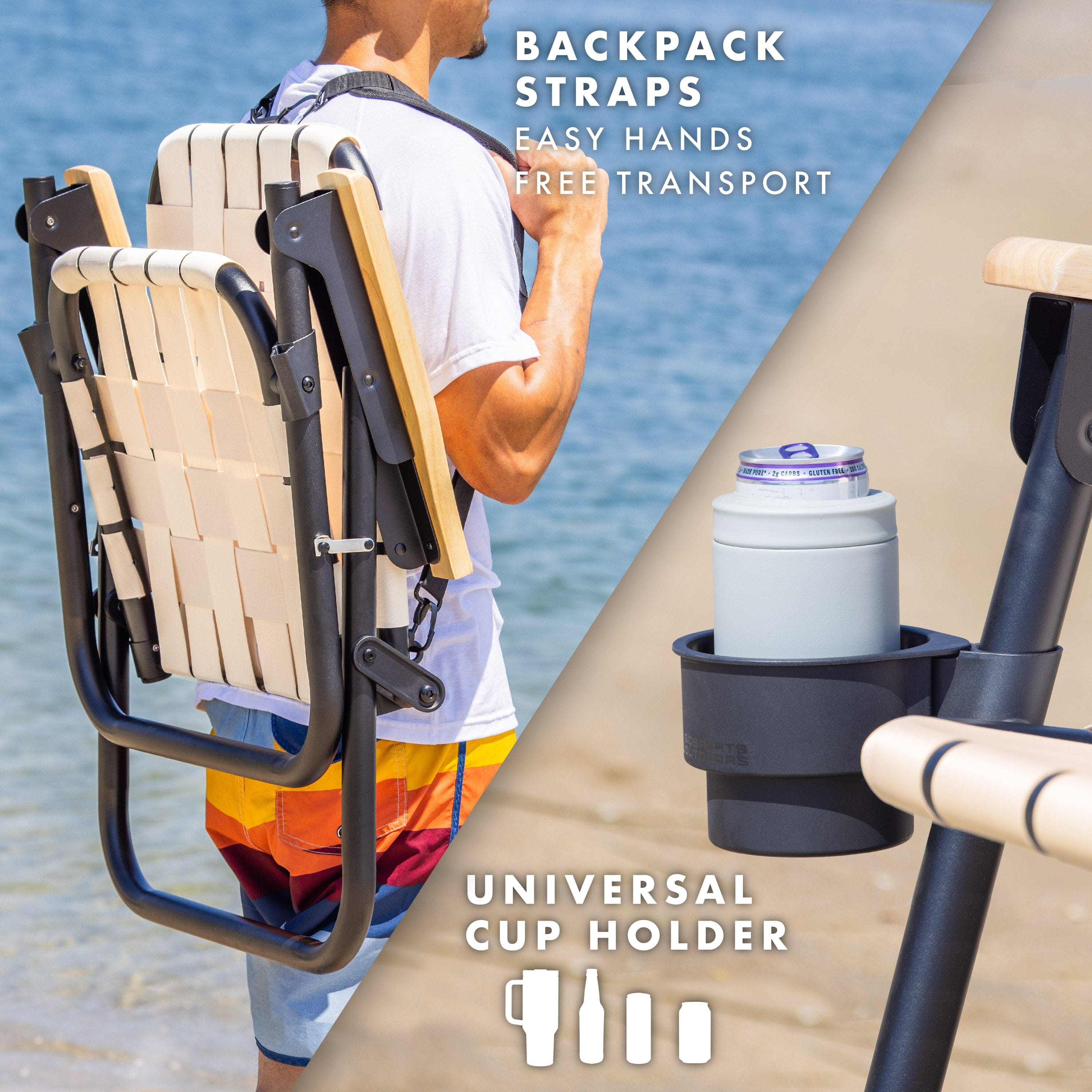 a man carrying a backpack on the beach