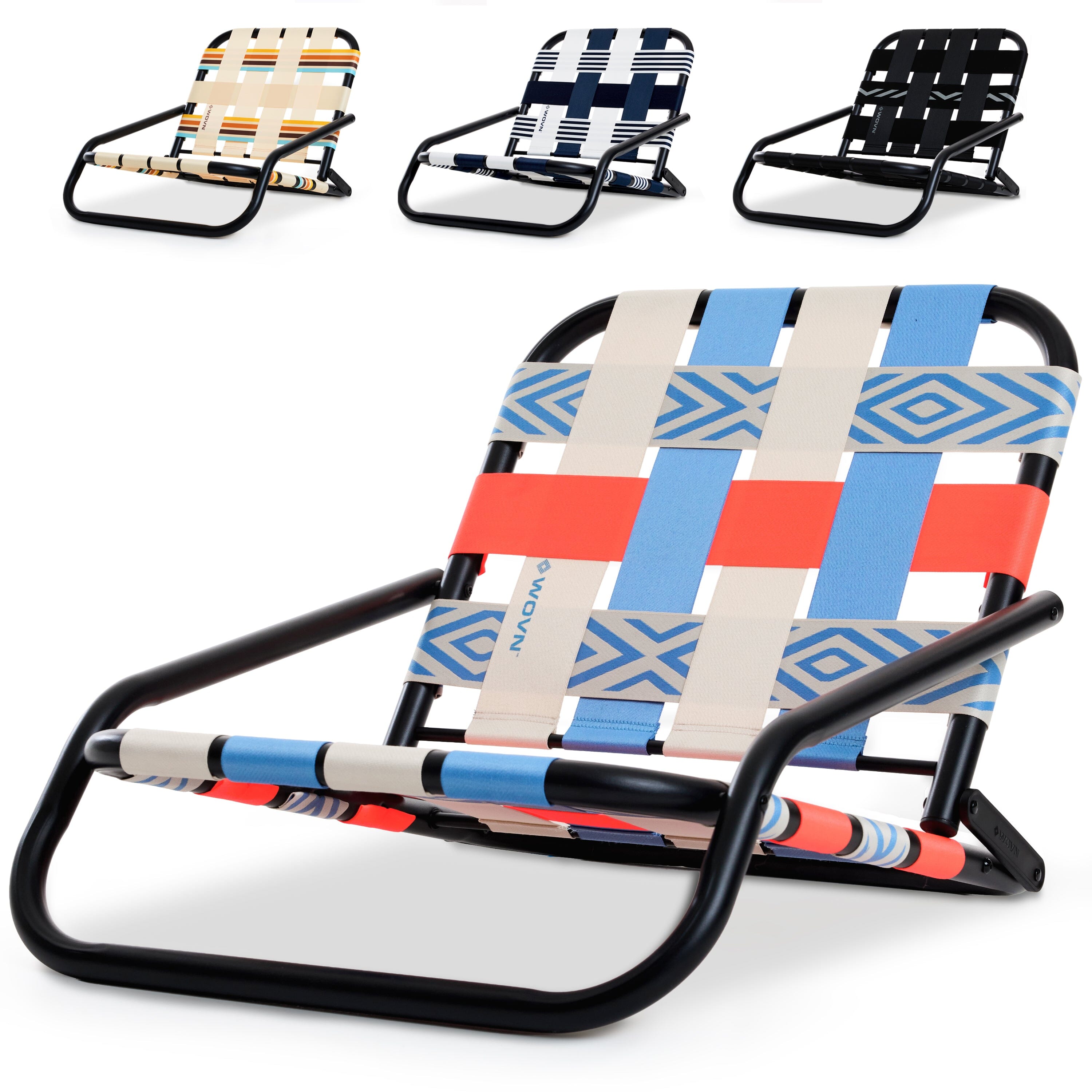 WOVN Low Beach Chairs - Premium Folding Beach Chair for Adults - Low Profile, Super Lightweight with Portable Shoulder Strap - Great for Sand and Lawn - Baja Playgosports.com Baja