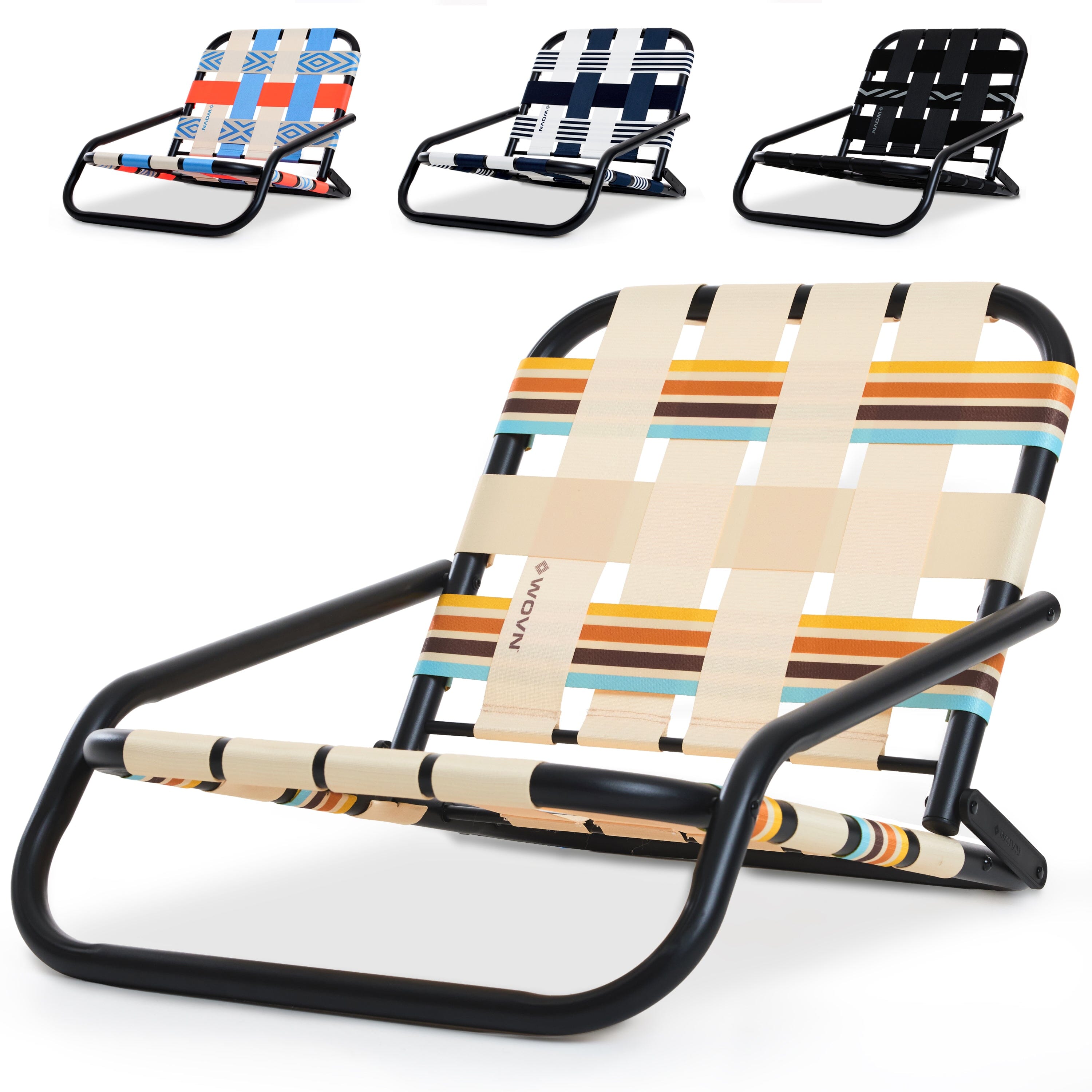 WOVN Low Beach Chairs - Premium Folding Beach Chair for Adults - Low Profile, Super Lightweight with Portable Shoulder Strap - Great for Sand and Lawn - Baja Playgosports.com Drifter