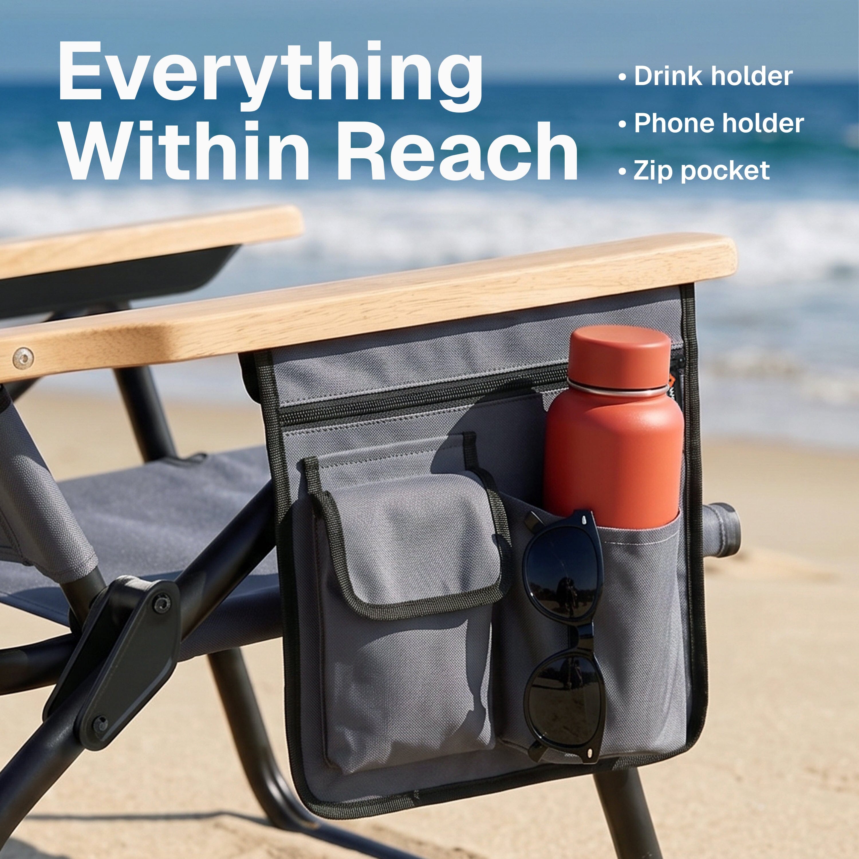 WOVN Premium Reclining Beach Chairs - Portable Lay Flat Folding Beach Chair for Adults - Includes Shoulder Backpack Strap, Pillow, 2 Pockets, and Cup Holder - Baja Beach Chair Playgosports.com