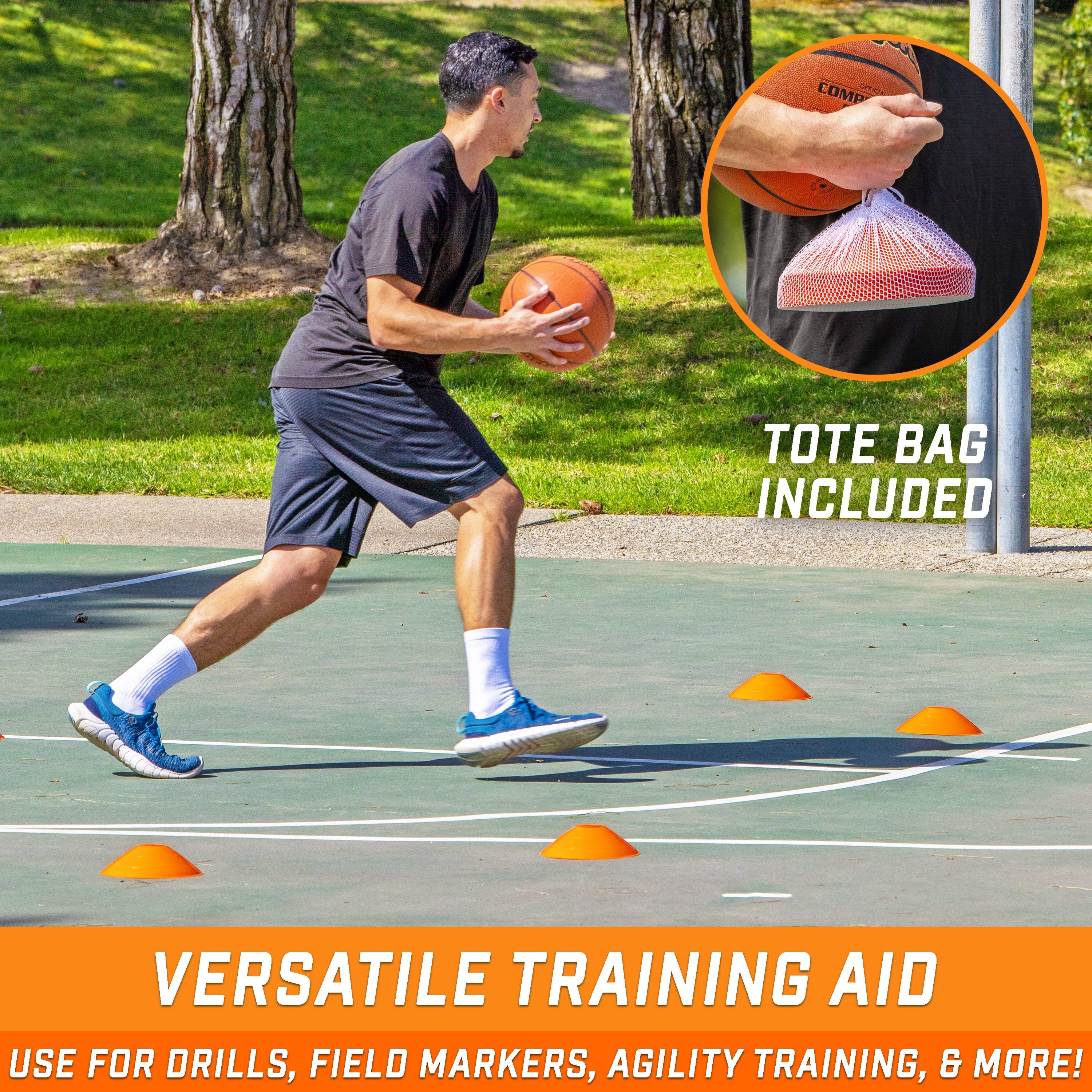 GoSports Premium Sports Cones for Training and Drills - 20 Pack with Tote Cones GoSports