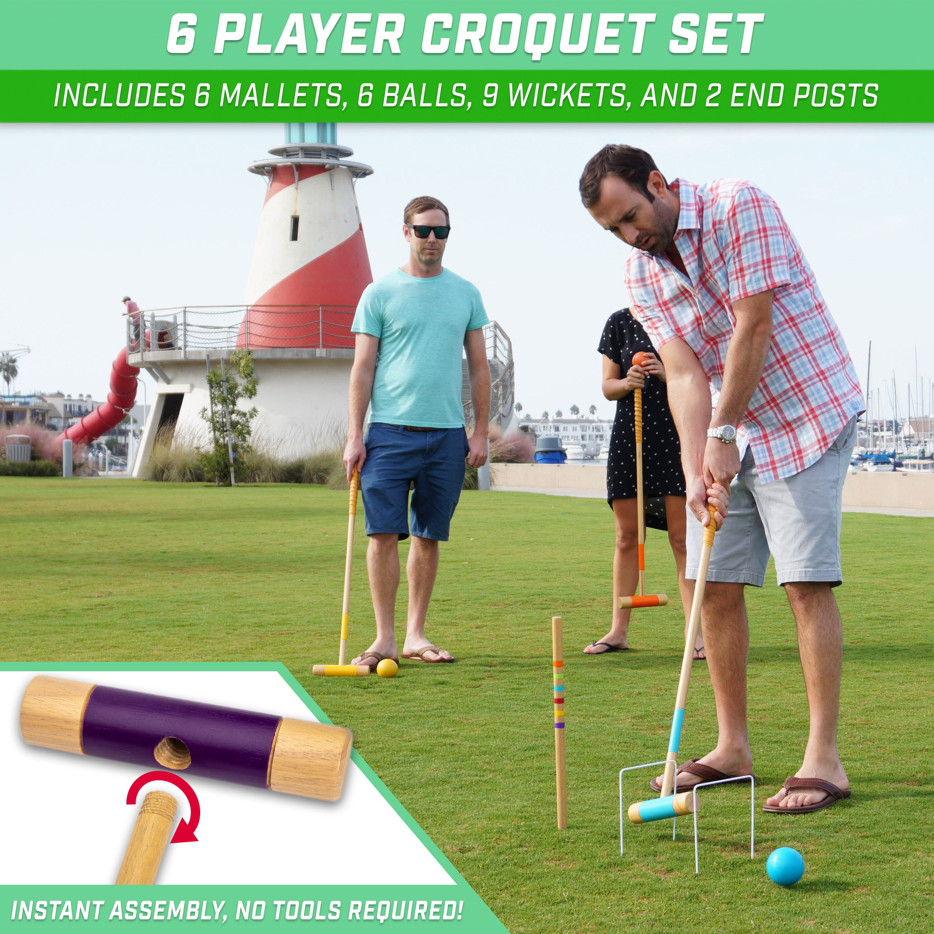 GoSports Croquet Set - Premium Outdoor Lawn Game with Mallets, Balls and Wickets Croquet GoSports