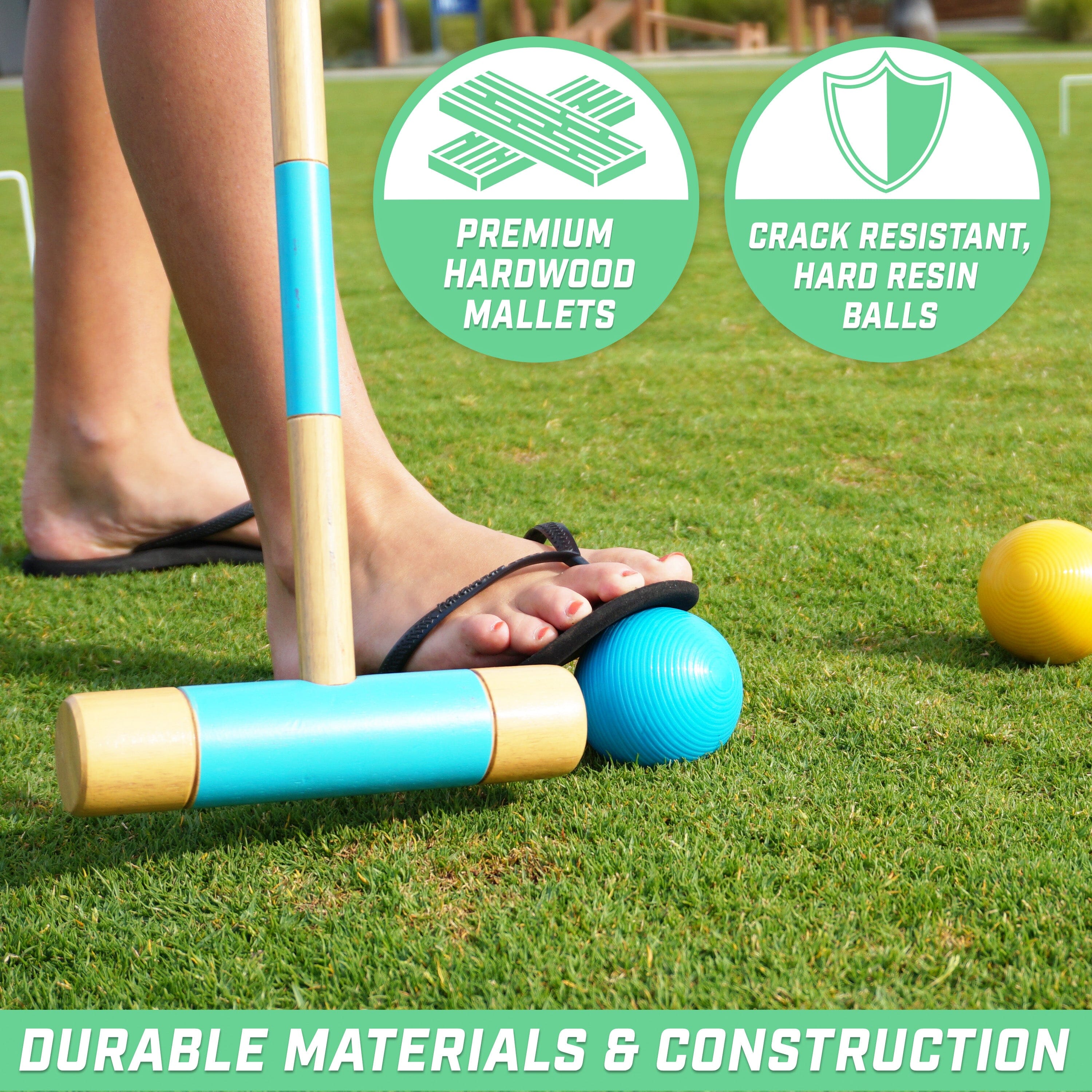 GoSports Croquet Set - Premium Outdoor Lawn Game with Mallets, Balls and Wickets Croquet GoSports
