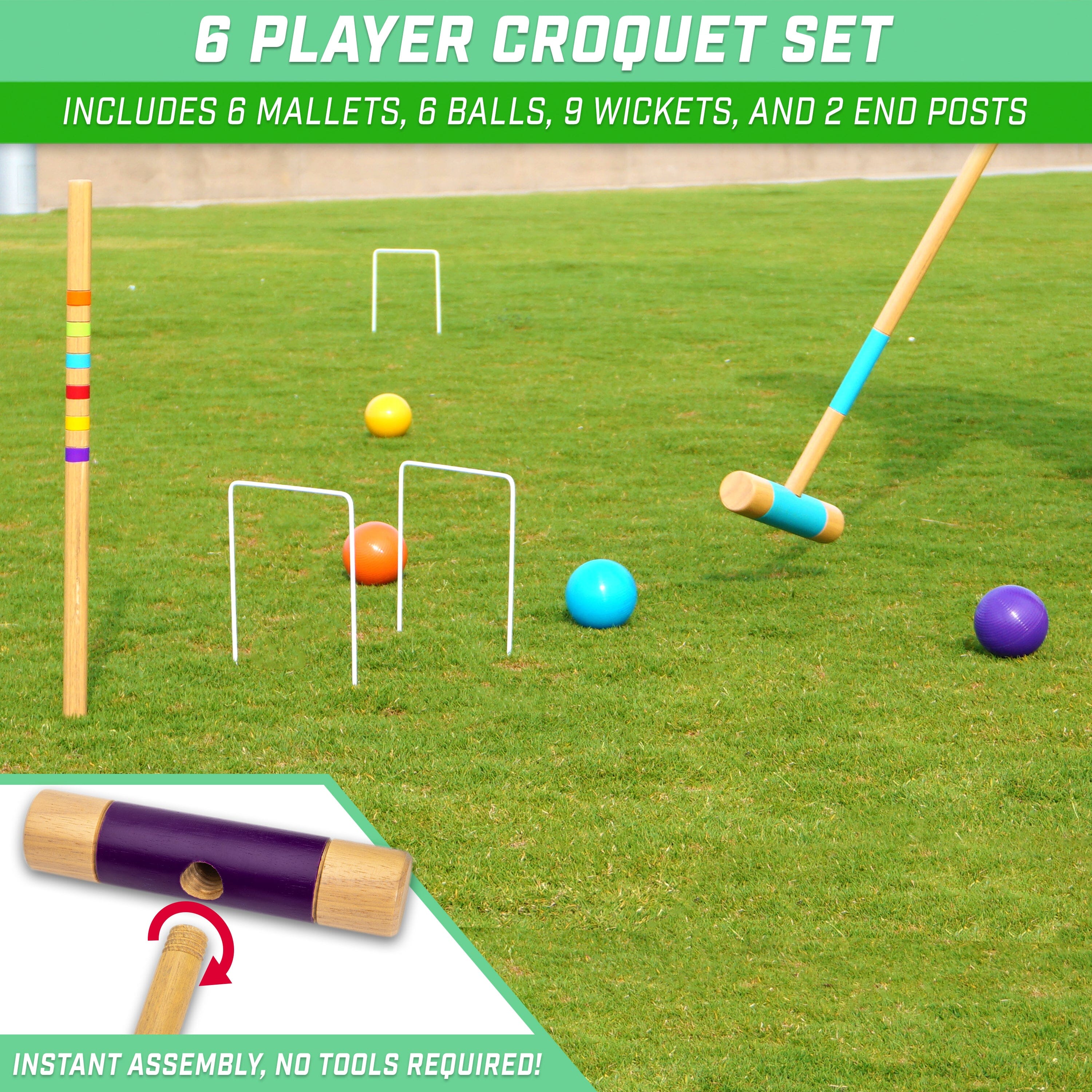 GoSports Croquet Set - Premium Outdoor Lawn Game with Mallets, Balls and Wickets Croquet GoSports