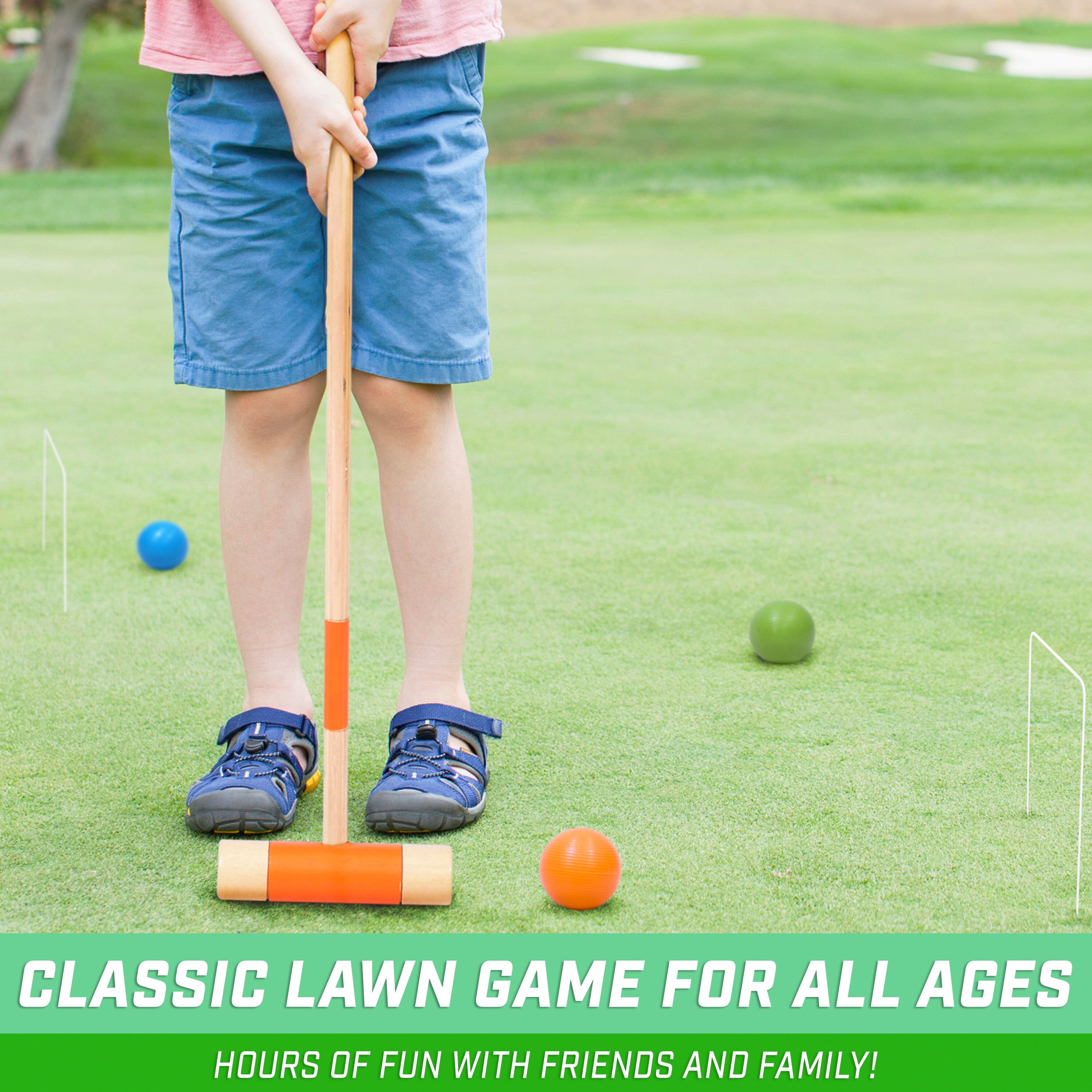 GoSports Croquet Set - Premium Outdoor Lawn Game with Mallets, Balls and Wickets Croquet GoSports