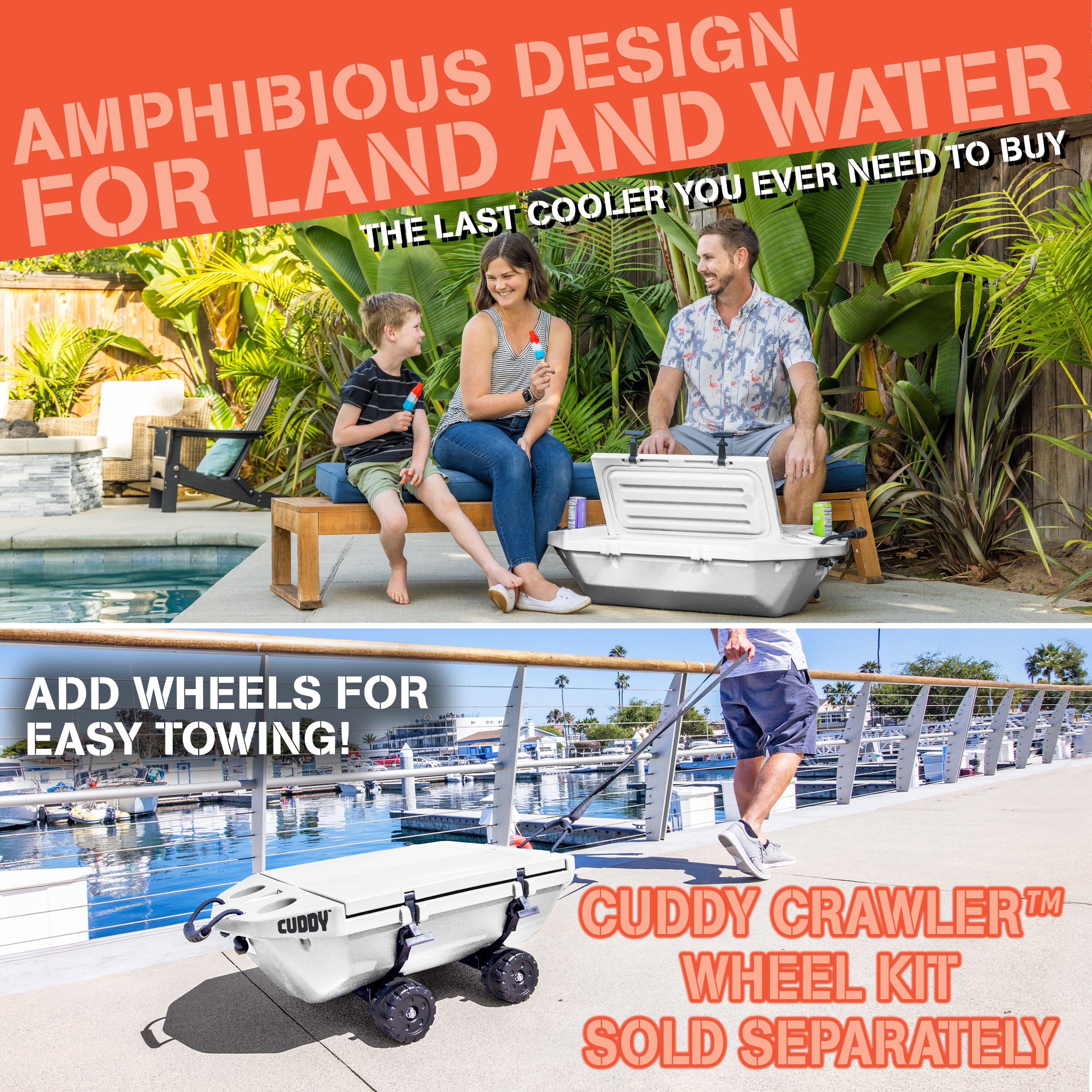 Cuddy Floating Cooler and Dry Storage Vessel - 40QT - Amphibious Hard Shell Design, White GoSports