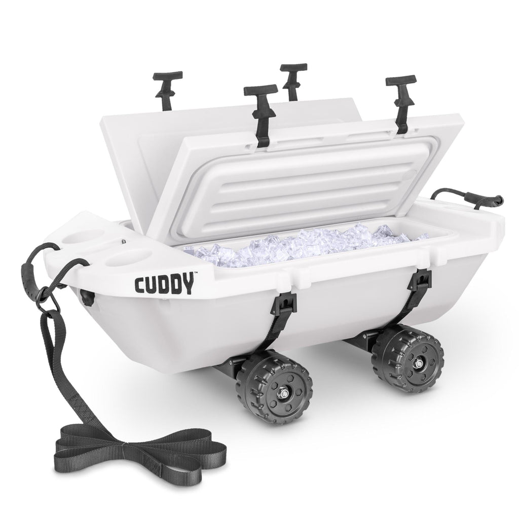 Cuddy 40 QT Floating Cooler and Dry Storage Vessel with Cuddy Crawler Wheel Kit - White GoSports 