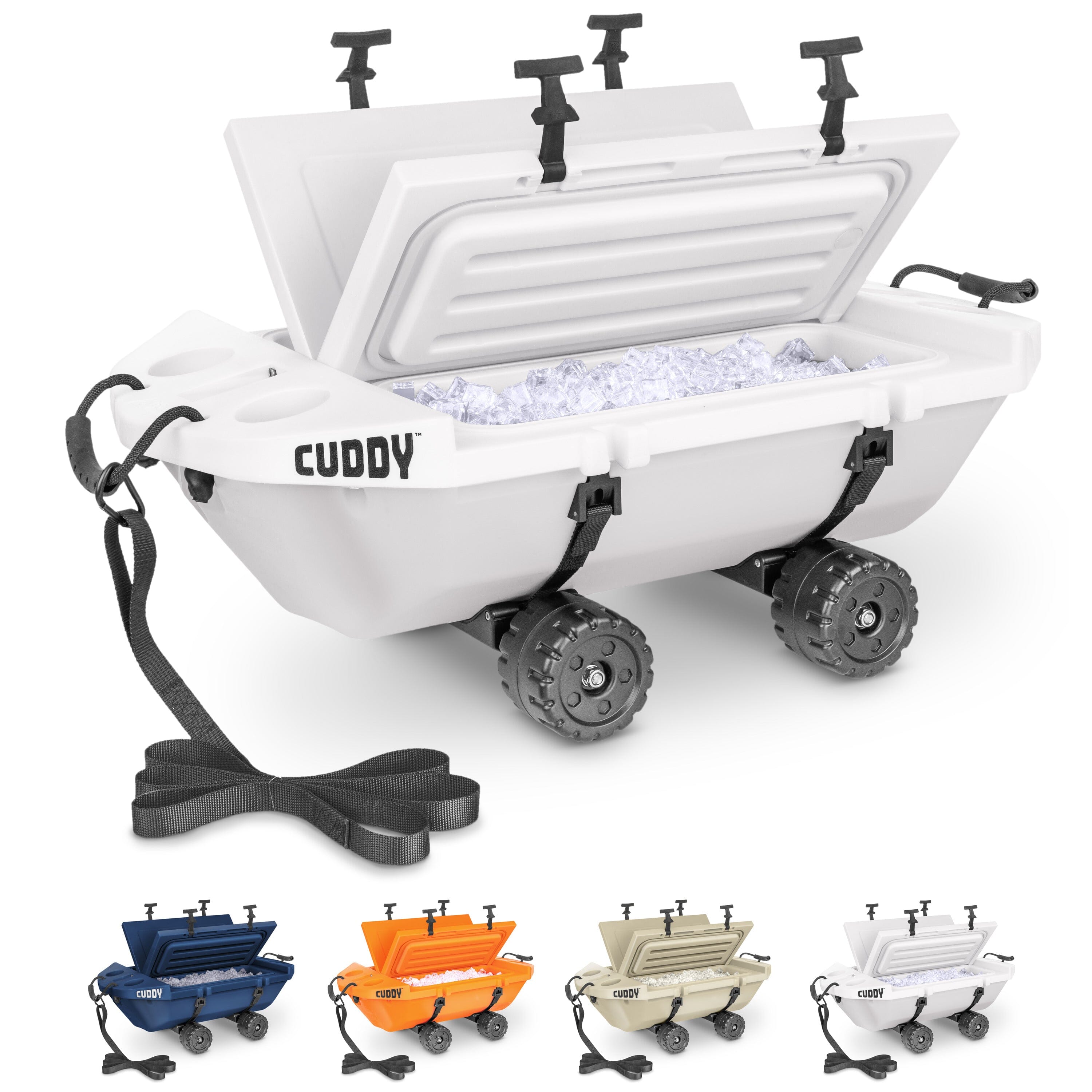 Cuddy 40 QT Floating Cooler and Dry Storage Vessel with Cuddy Crawler Wheel Kit - White GoSports