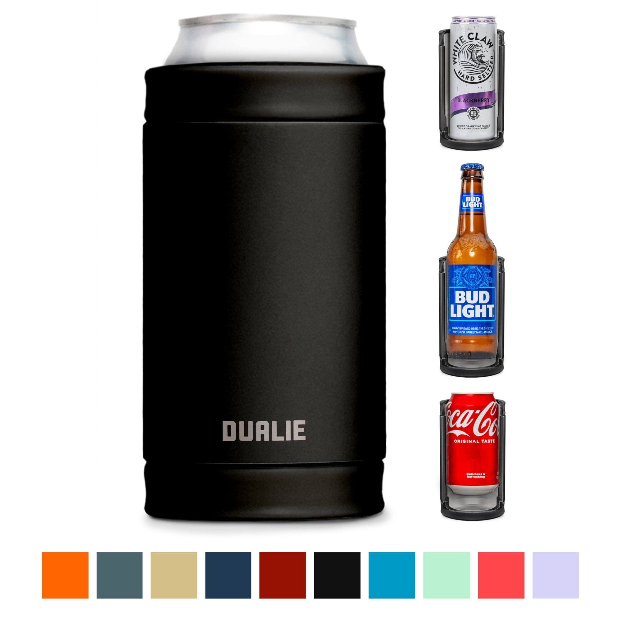 DUALIE 3 in 1 Insulated Can Cooler - 15+ Colors - Universal Size for 12 oz Cans, Slim Cans, and Bottles GoSports Black