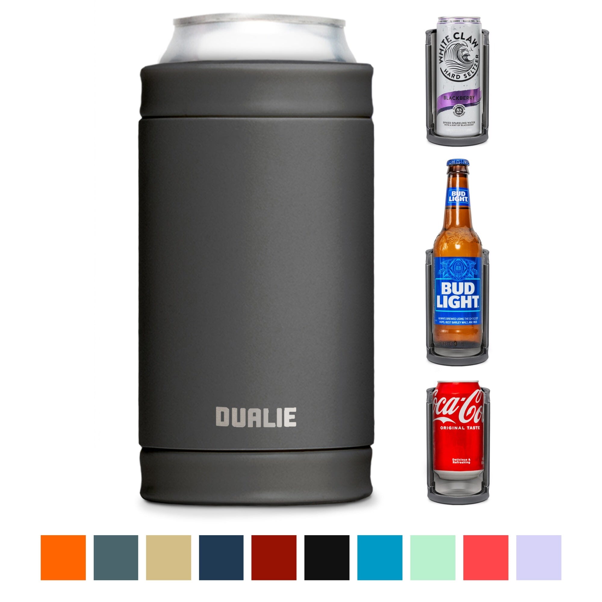 DUALIE 3 in 1 Insulated Can Cooler - 15+ Colors - Universal Size for 12 oz Cans, Slim Cans, and Bottles GoSports Charcoal