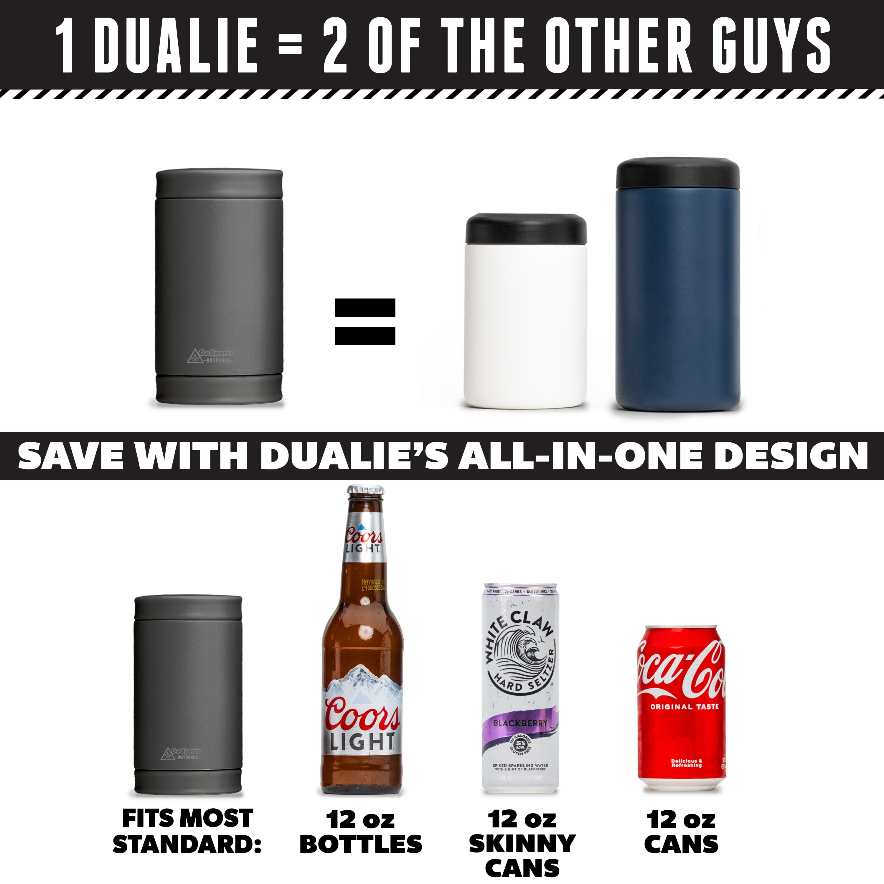 DUALIE 3 in 1 Insulated Can Cooler - Charcoal GoSports