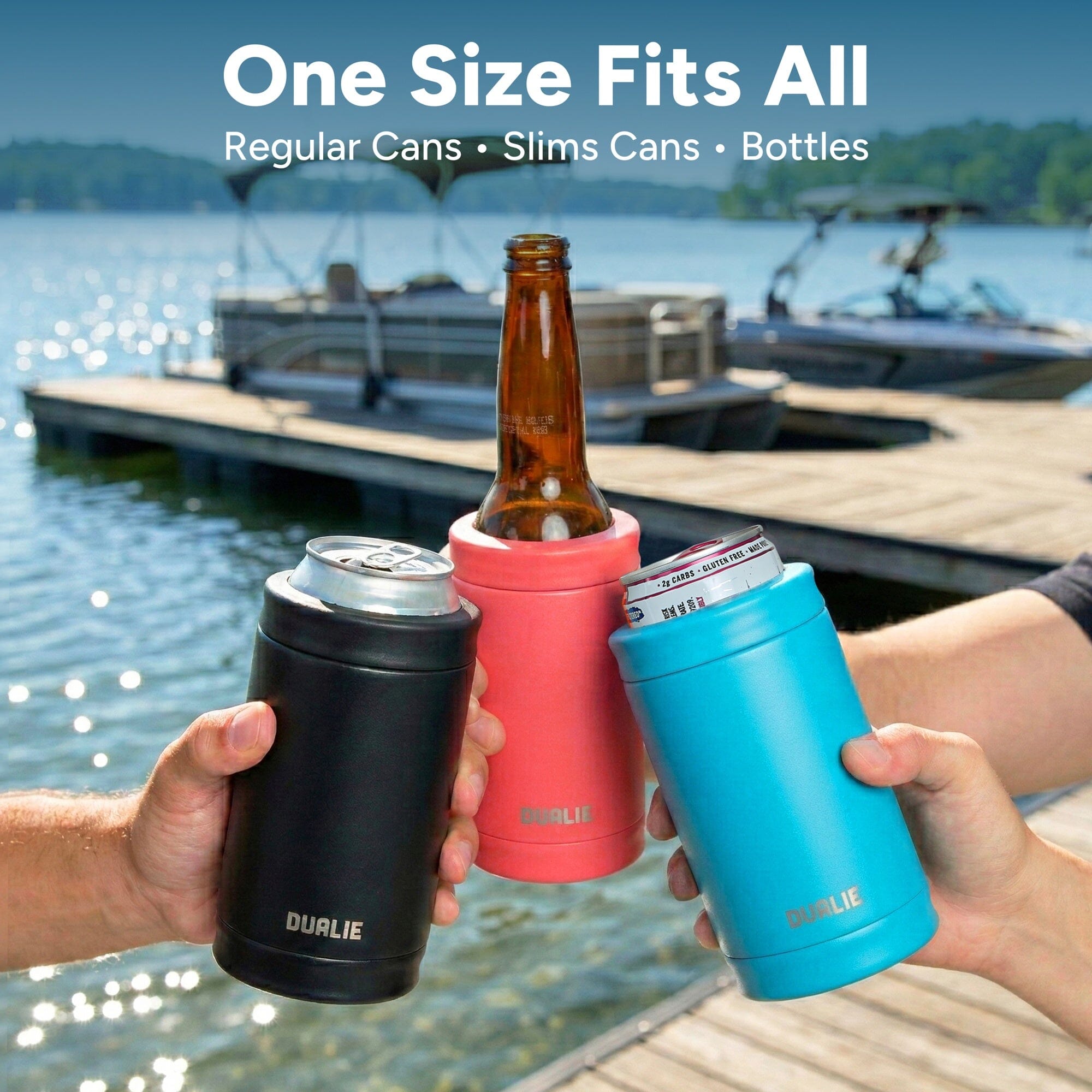 DUALIE 3 in 1 Insulated Can Cooler - 15+ Colors - Universal Size for 12 oz Cans, Slim Cans, and Bottles GoSports
