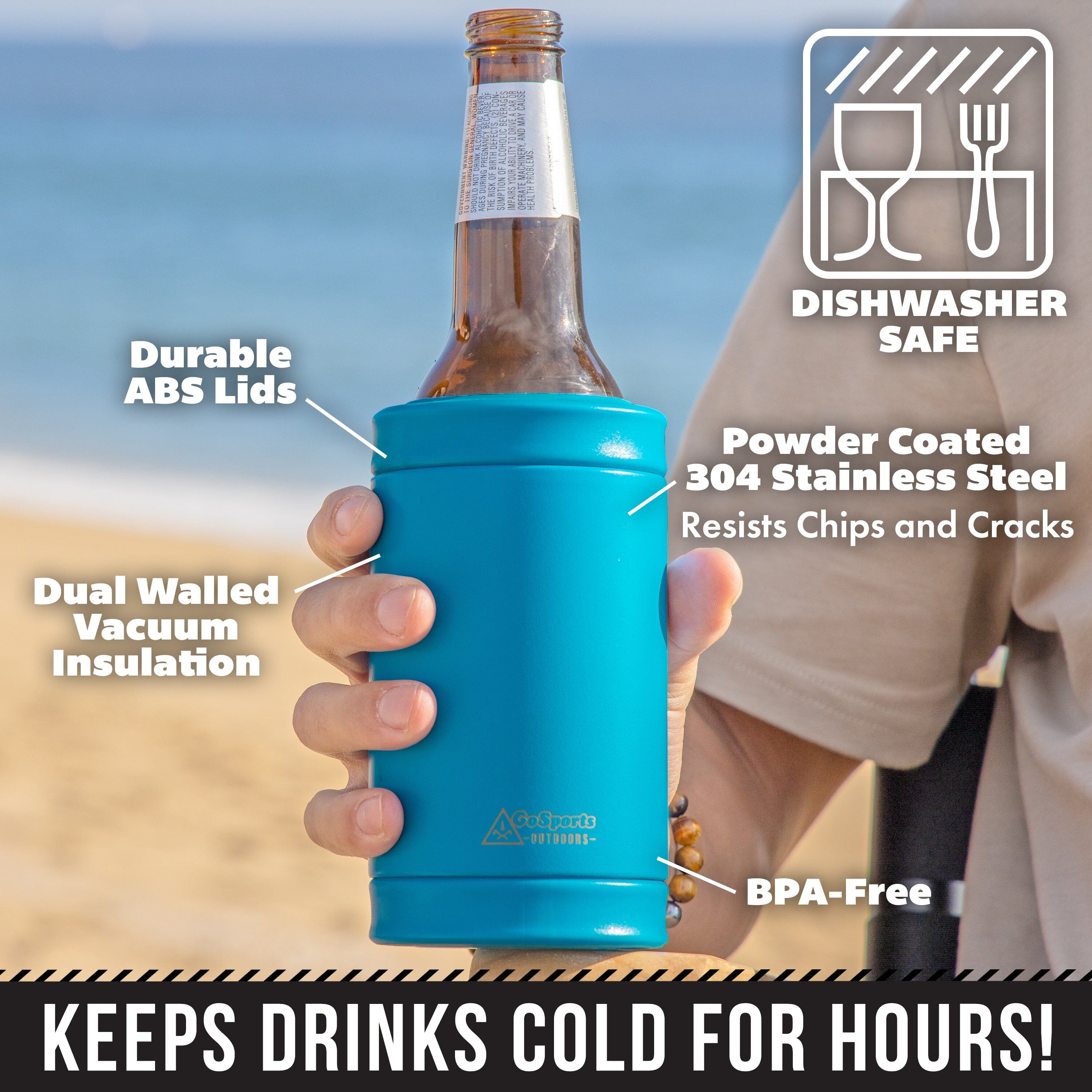 DUALIE 3 in 1 Insulated Can Cooler - Universal Size for 12 oz Cans, Slim Cans, and Bottles - Glacier GoSports