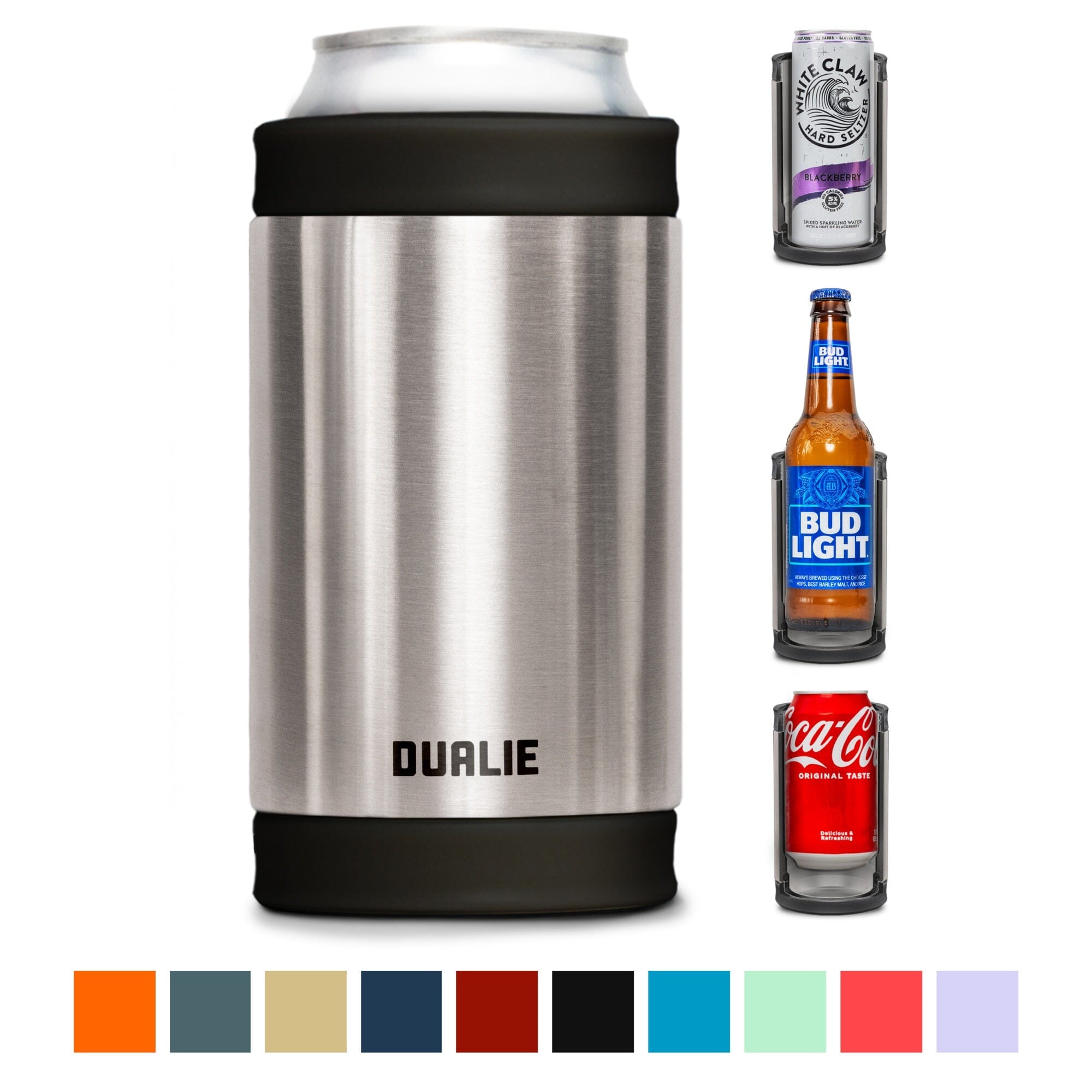 DUALIE 3 in 1 Insulated Can Cooler - 15+ Colors - Universal Size for 12 oz Cans, Slim Cans, and Bottles GoSports Stainless Steel