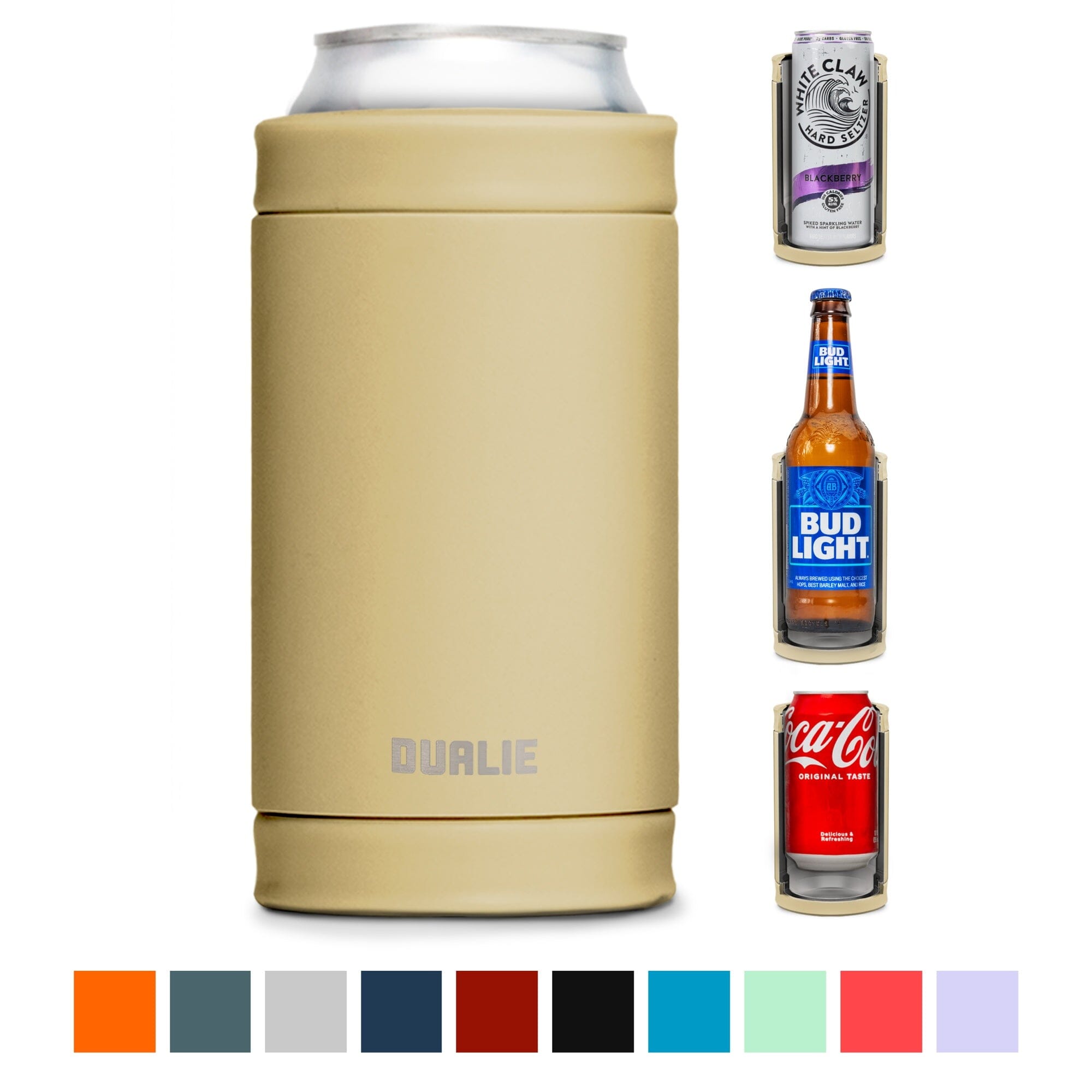 DUALIE 3 in 1 Insulated Can Cooler - 15+ Colors - Universal Size for 12 oz Cans, Slim Cans, and Bottles GoSports Tan