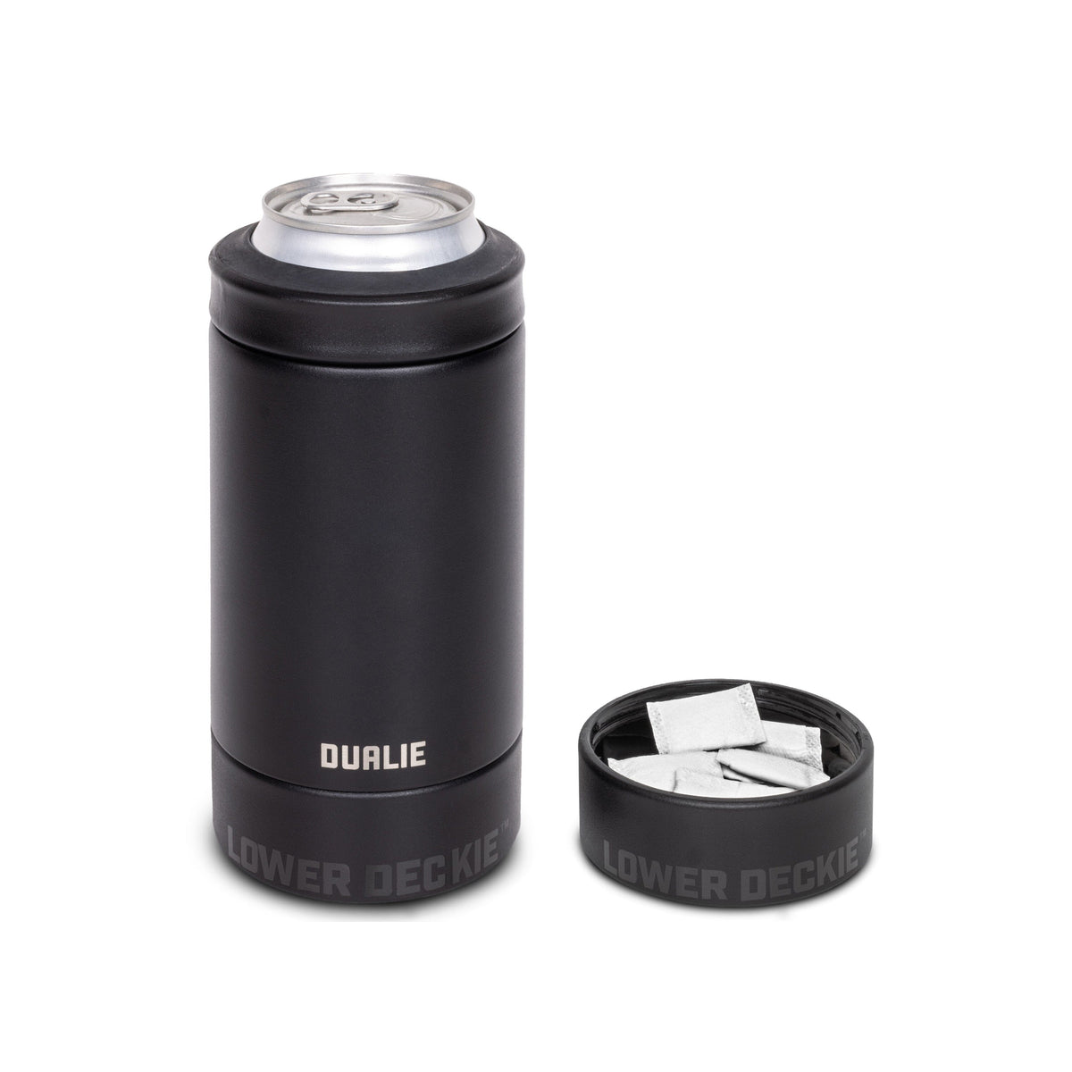 12 oz Lower Deckie Insulated Drink Cooler Dualie Black