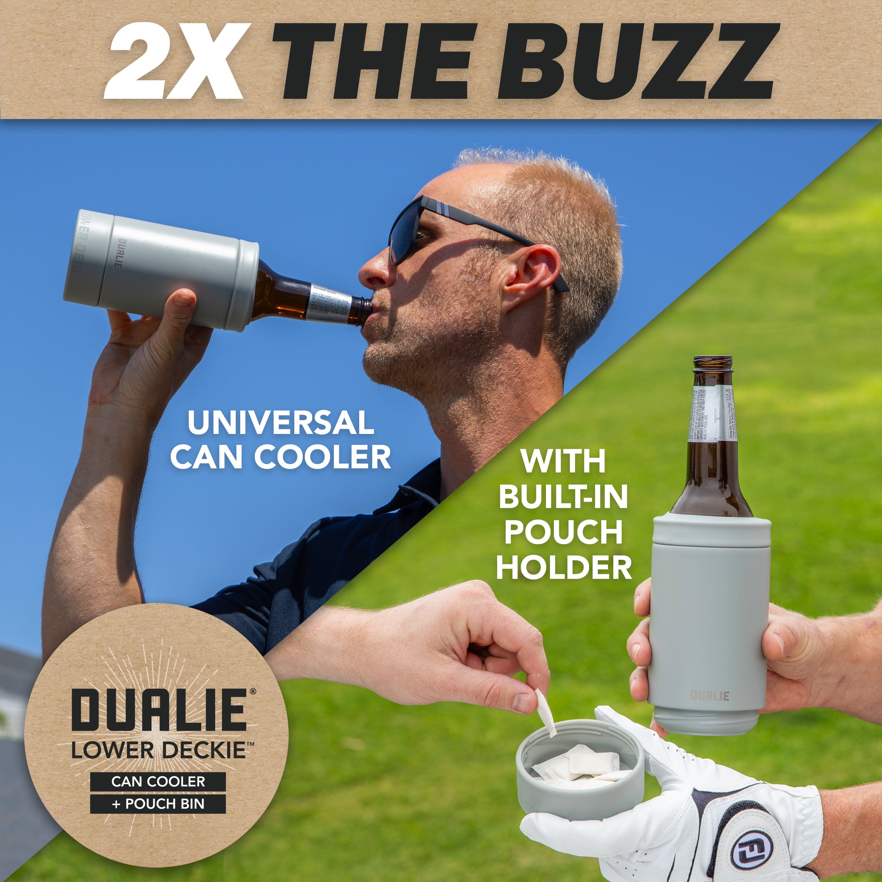 DUALIE Lower Deckie - Insulated 12 oz Can Cooler with Pouch Container - Universal Drink Holder with Built-in Pouch Bin - Fog Gray PlayGoSports.com