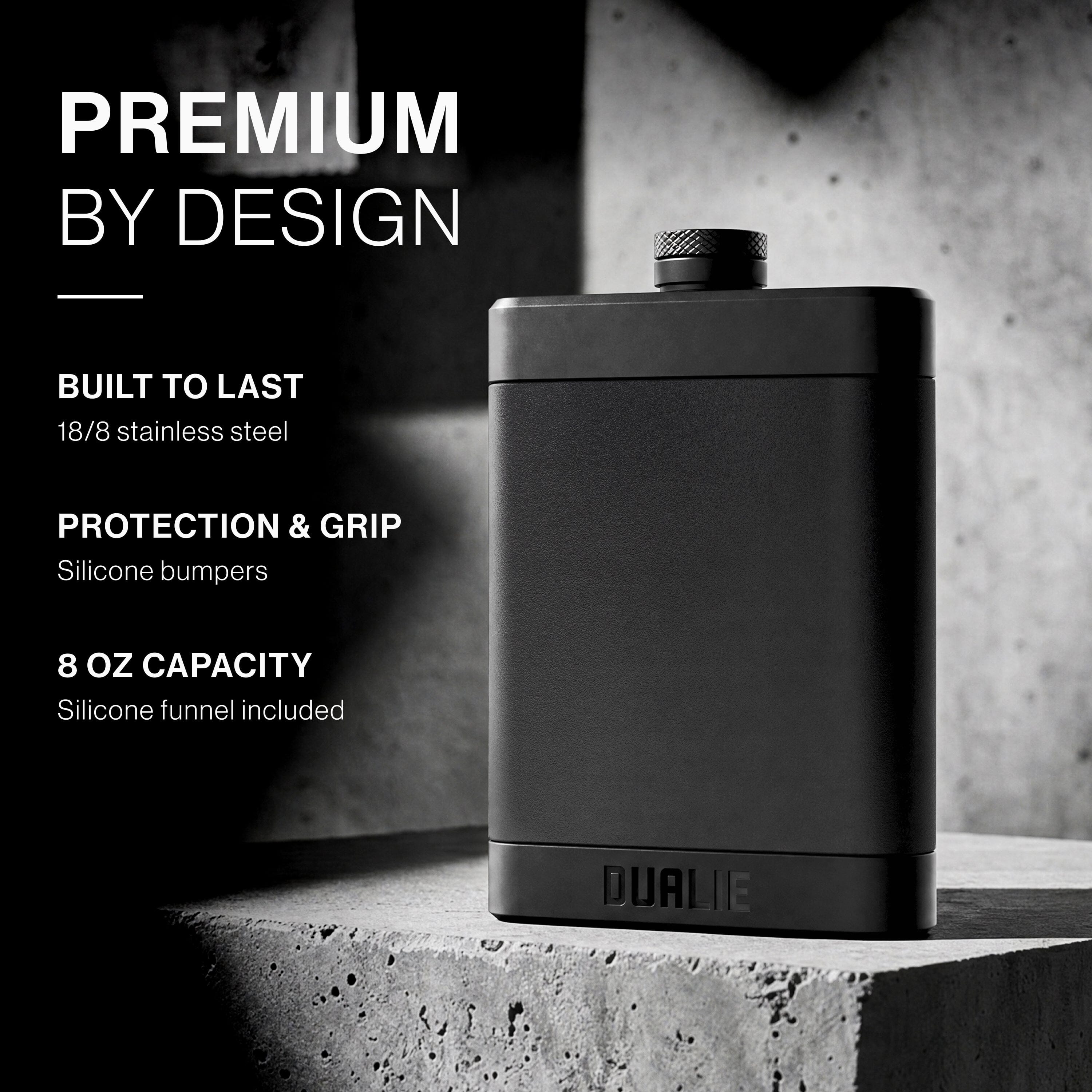 DUALIE Waypoint 8 oz Durable Stainless Steel Hip Flask for Liquor with Silicone Grip - Black Alcohol Flask Gift for Men and Women PlayGoSports.com