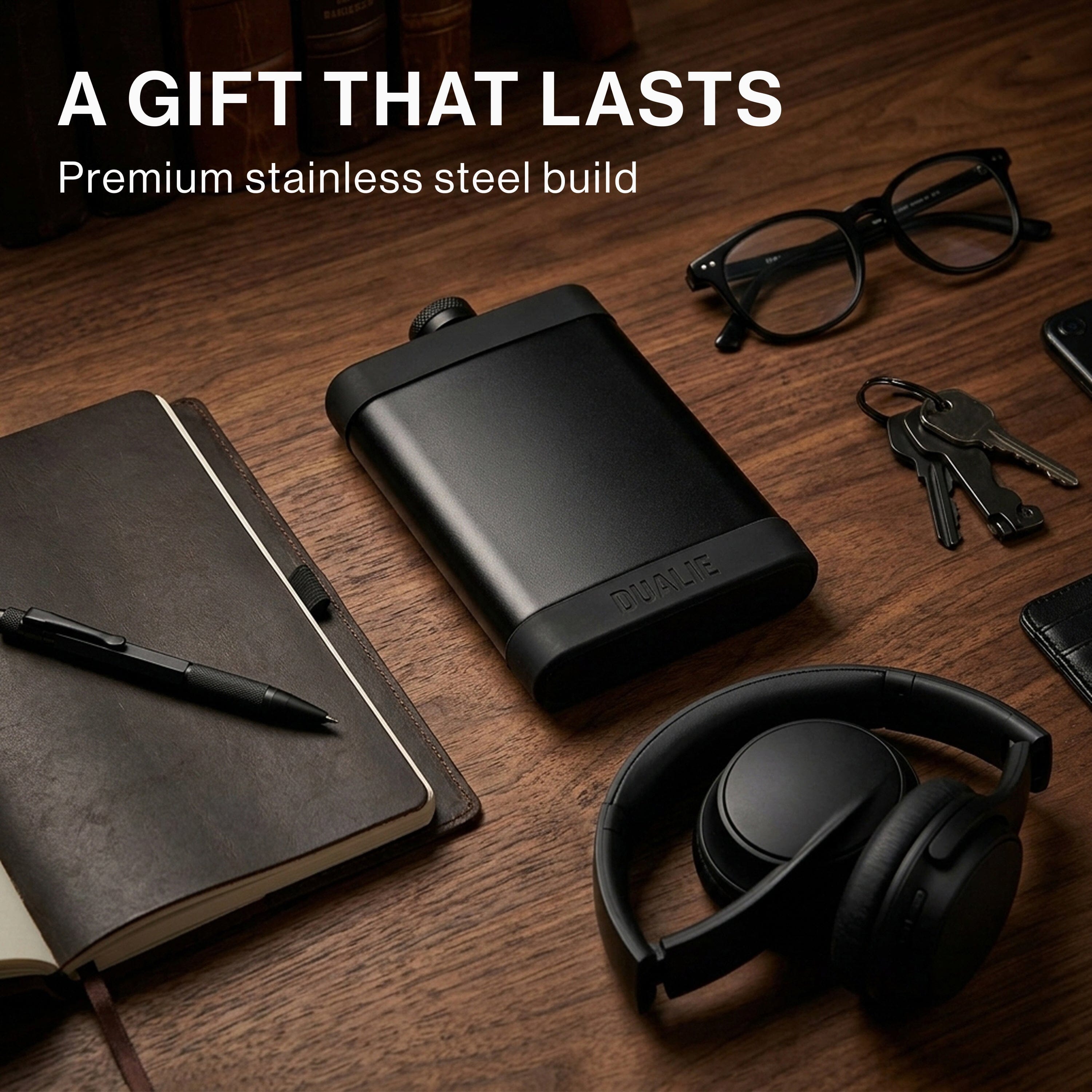 DUALIE Waypoint 8 oz Durable Stainless Steel Hip Flask for Liquor with Silicone Grip - Black Alcohol Flask Gift for Men and Women PlayGoSports.com