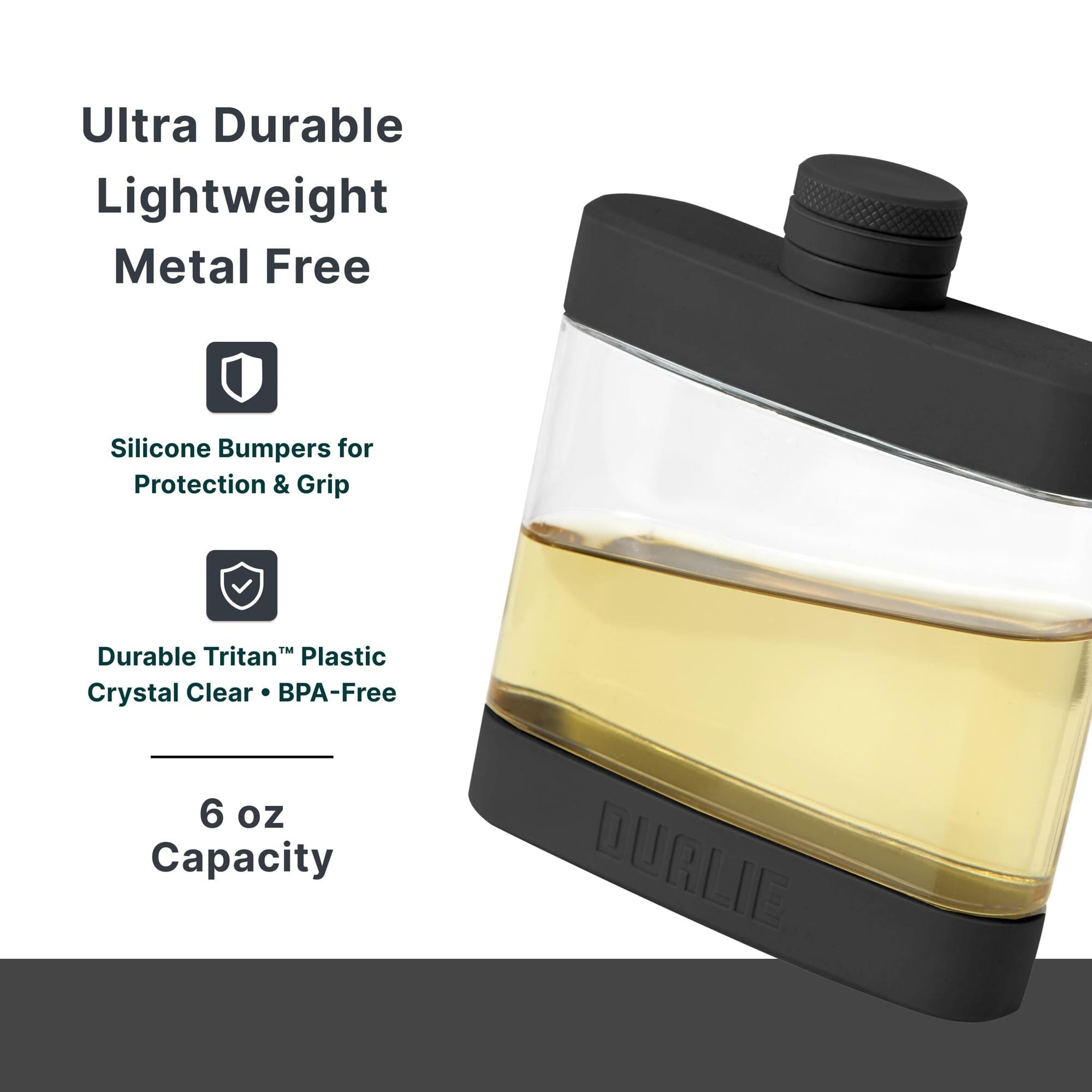 DUALIE 6 oz Hip Flask for Liquor - Undetectable Shatterproof Alcohol Flasks with Clear Tritan Plastic and Silicone Grip - Flask Gift for Men & Women Playgosports.com