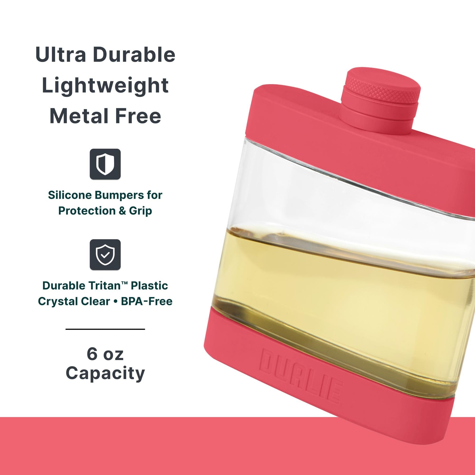 DUALIE 6 oz Hip Flask for Liquor - Undetectable Shatterproof Alcohol Flasks with Clear Tritan Plastic and Silicone Grip - Flask Gift for Men & Women Playgosports.com