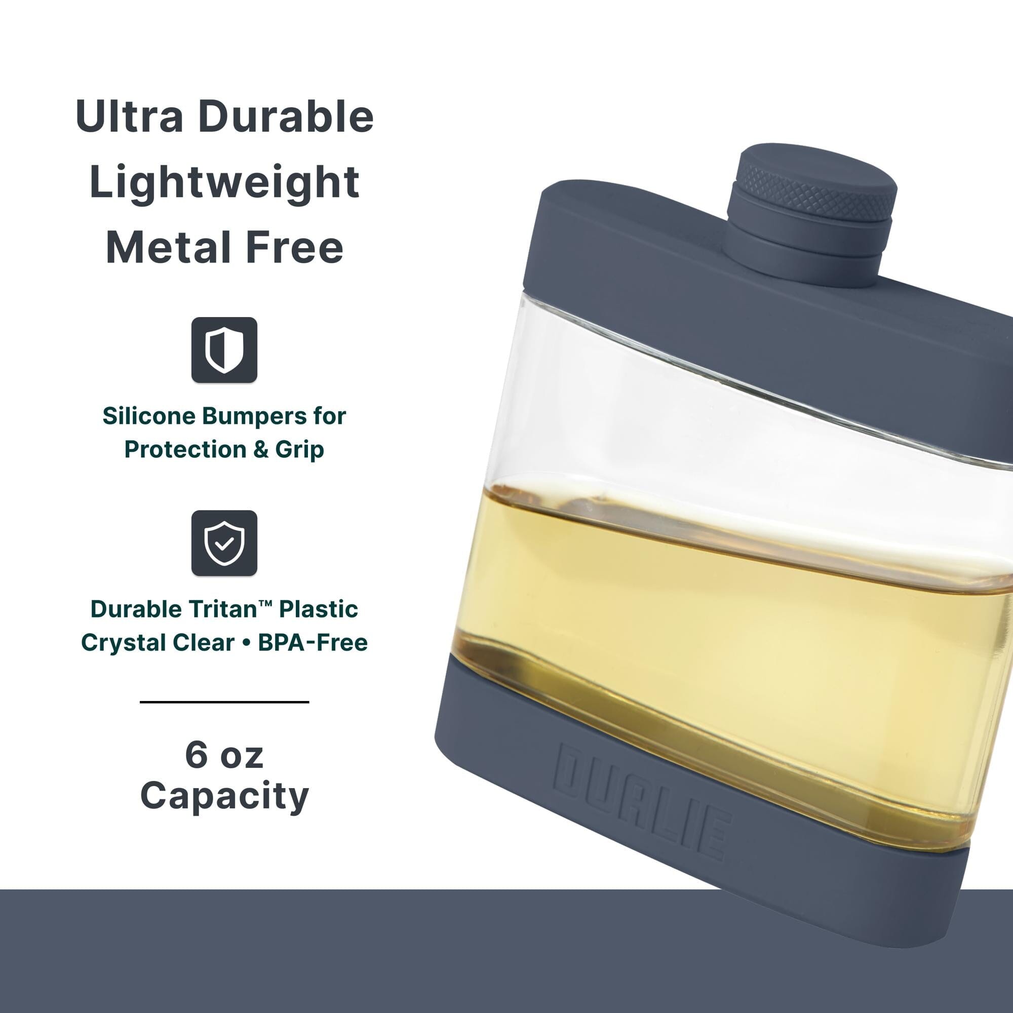 DUALIE 6 oz Hip Flask for Liquor - Undetectable Shatterproof Alcohol Flasks with Clear Tritan Plastic and Silicone Grip - Flask Gift for Men & Women Playgosports.com