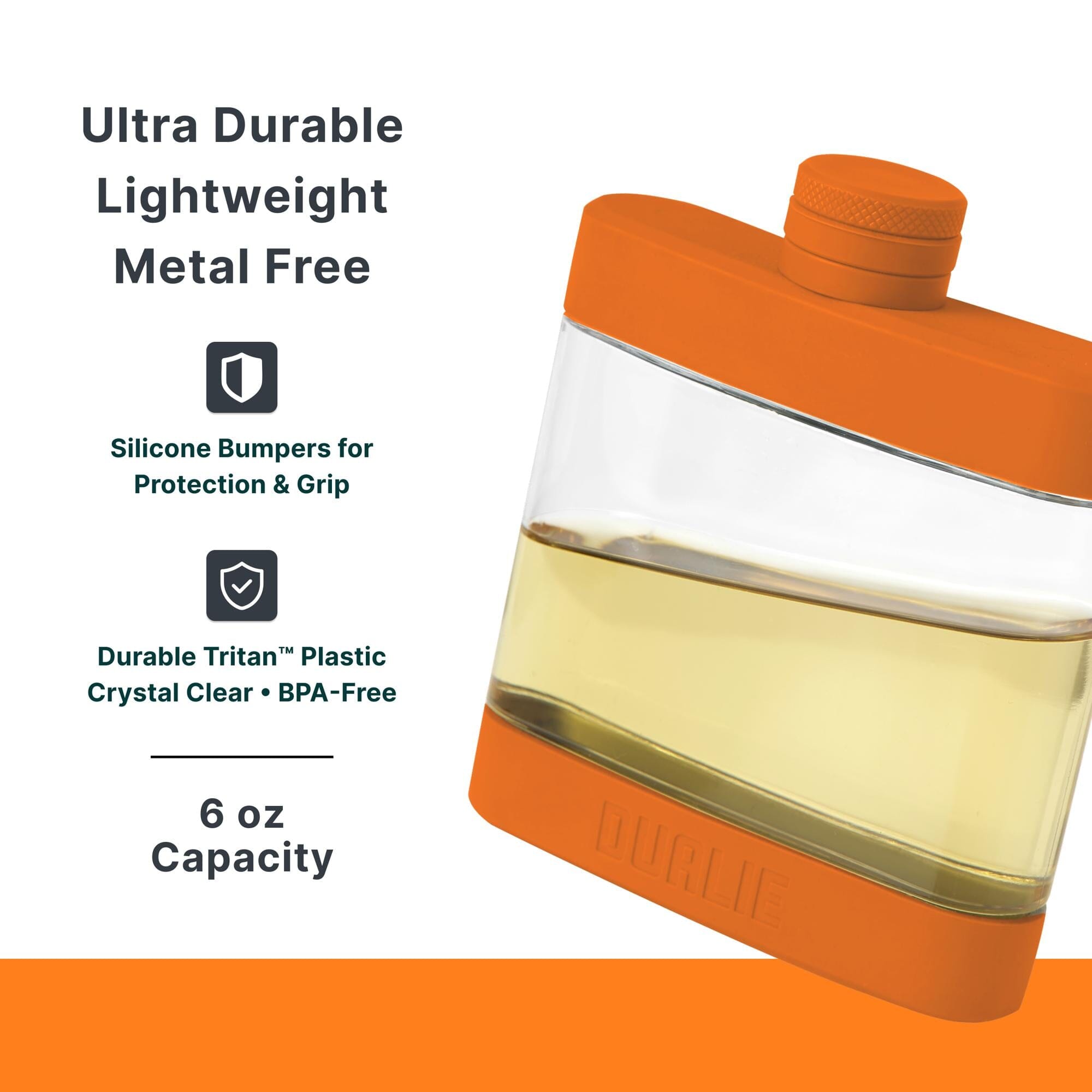 DUALIE 6 oz Hip Flask for Liquor - Undetectable Shatterproof Alcohol Flasks with Clear Tritan Plastic and Silicone Grip - Flask Gift for Men & Women Playgosports.com