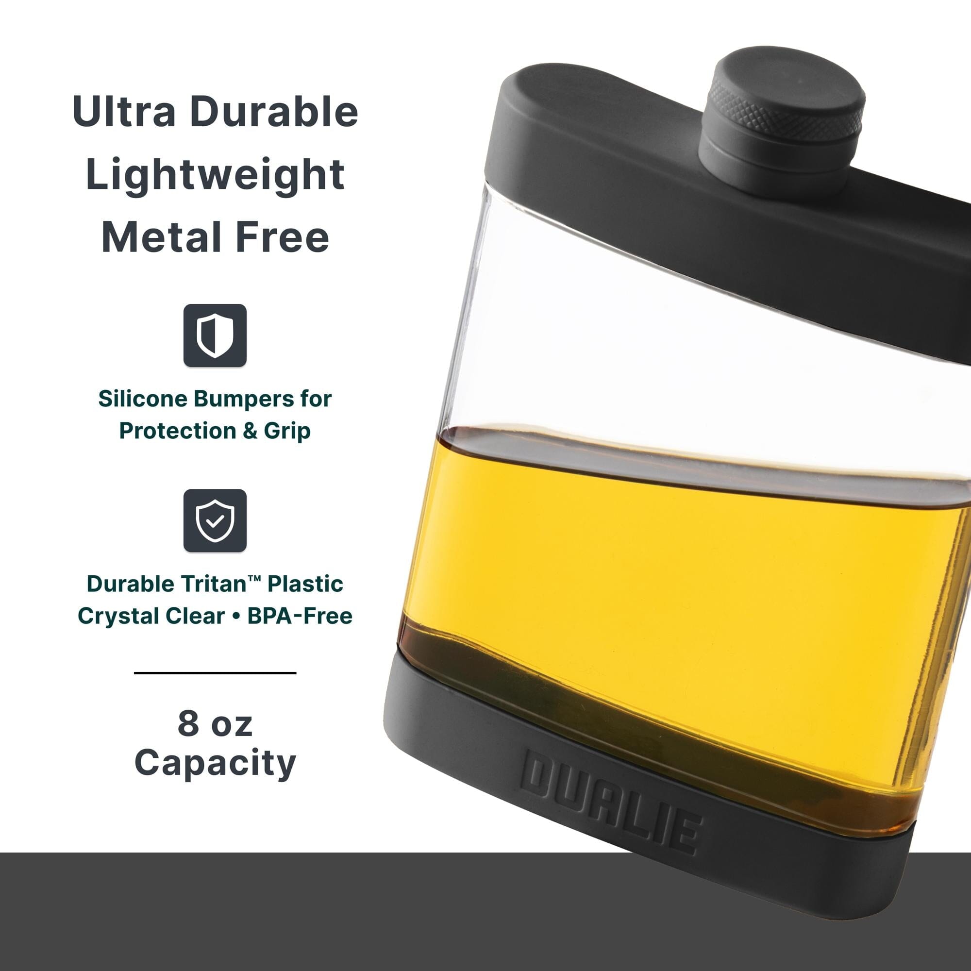 DUALIE 8 oz Hip Flask for Liquor - Undetectable Shatterproof Alcohol Flasks with Clear Tritan Plastic and Silicone Grip - Flask Gift for Men & Women Playgosports.com