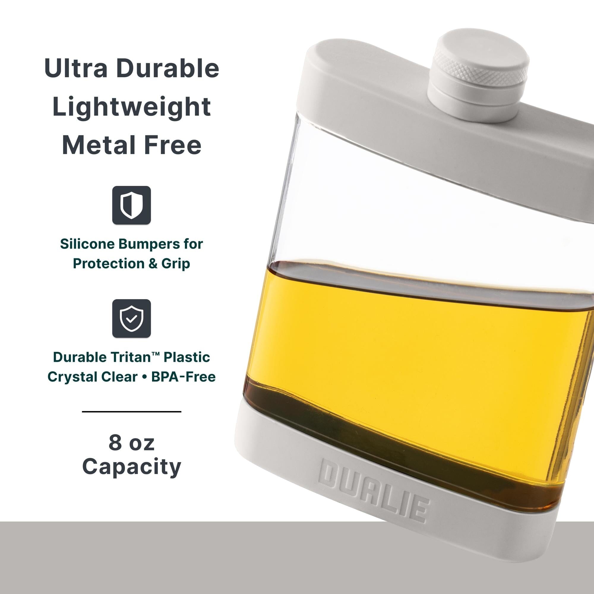 DUALIE 8 oz Hip Flask for Liquor - Undetectable Shatterproof Alcohol Flasks with Clear Tritan Plastic and Silicone Grip - Flask Gift for Men & Women Playgosports.com