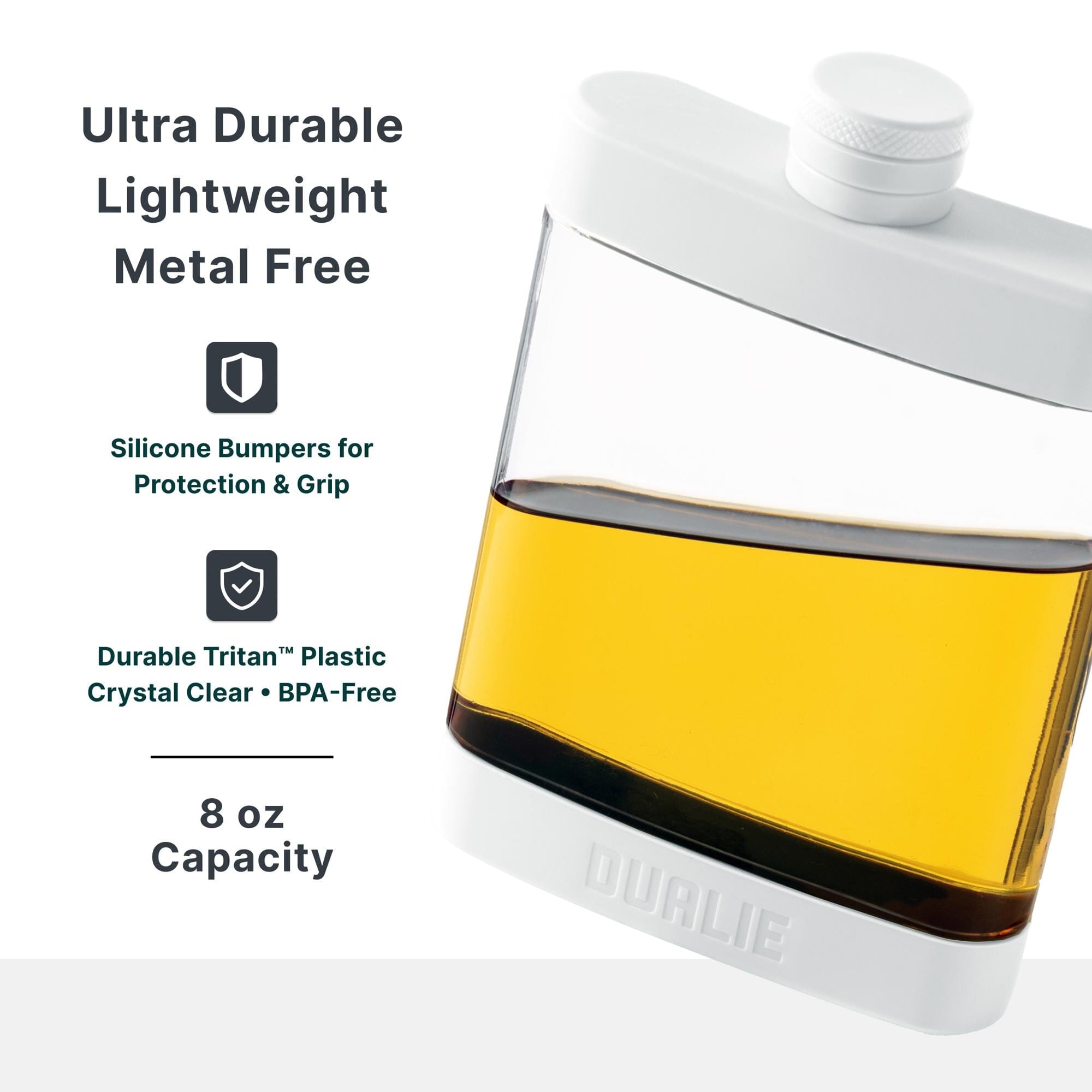 DUALIE 8 oz Hip Flask for Liquor - Undetectable Shatterproof Alcohol Flasks with Clear Tritan Plastic and Silicone Grip - Flask Gift for Men & Women Playgosports.com
