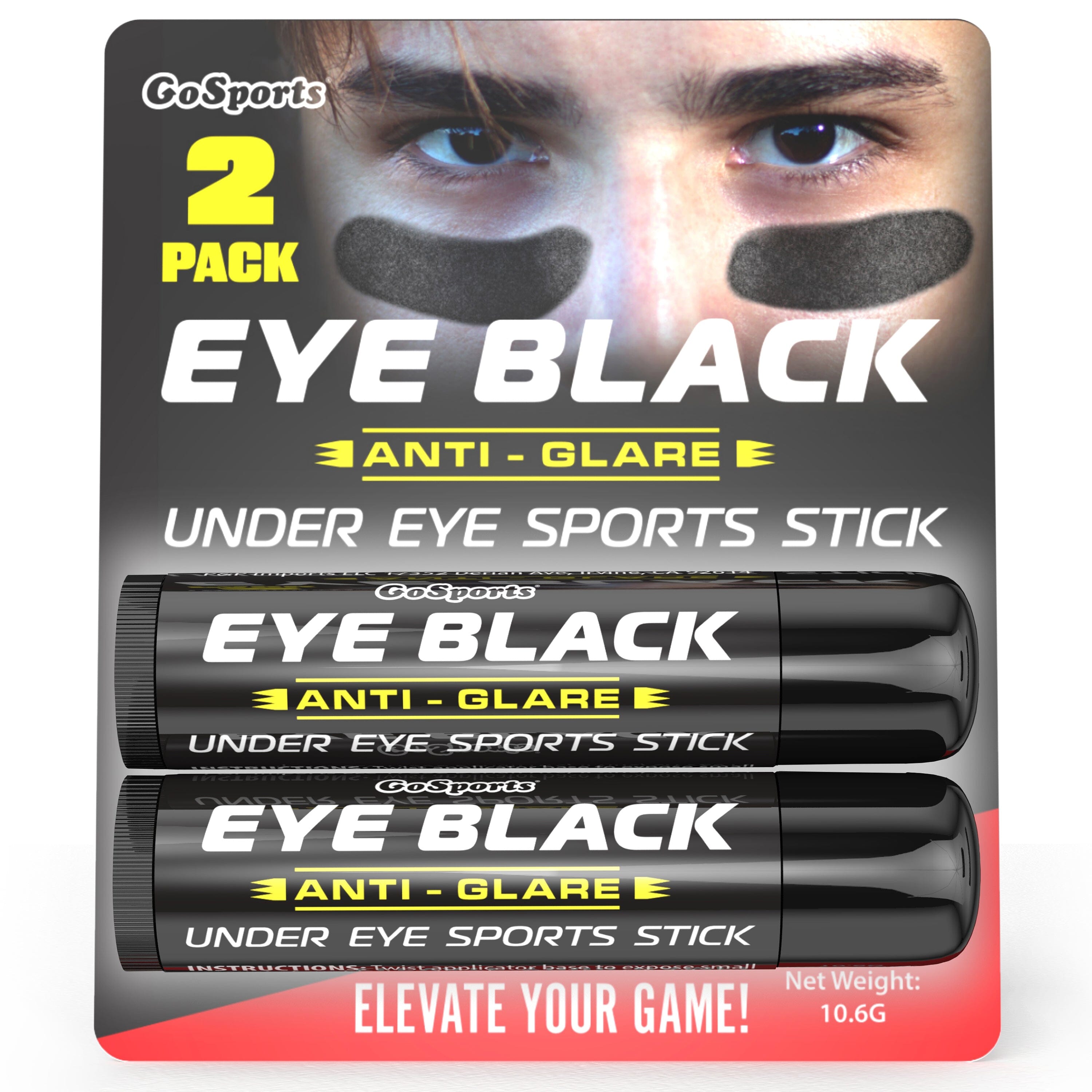 GoSports Anti Glare Eye Black Sports Stick for Football, Baseball, Softball & More - 2 Pack Under Eye Sports Paint Sticks GoSports